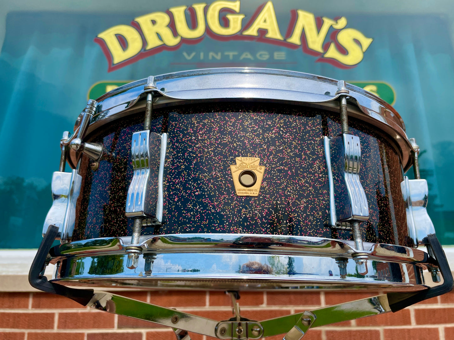 Vintage 1965 Ludwig Jazz Festival 5x14 Snare Drum Black Galaxy Sparkle