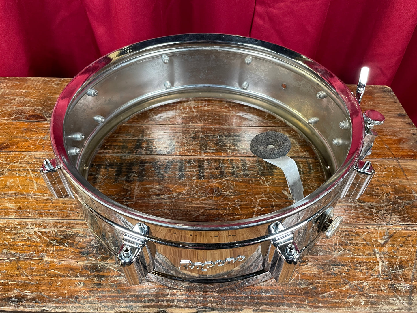 1960s Rogers 5x14 Powertone Chrome Over Brass Snare Drum COB