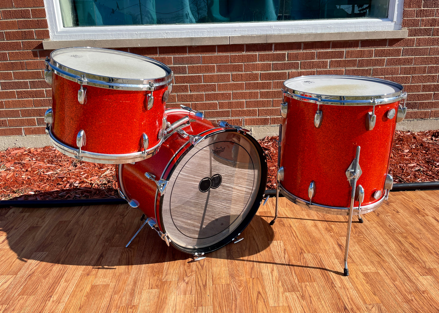 Vintage Gretsch Name Band Round Badge/Stop Sign Drum Set Tangerine Sparkle 20/13/16
