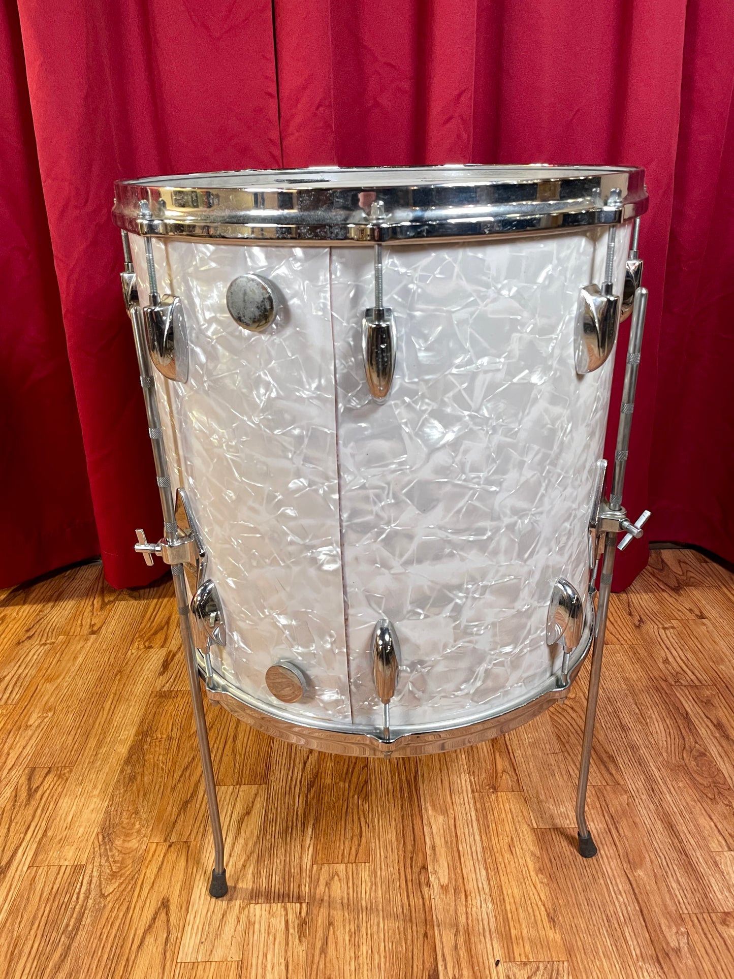 1960s Gretsch No. 4418 16x16 Floor Tom Drum White Marine Pearl Round Badge