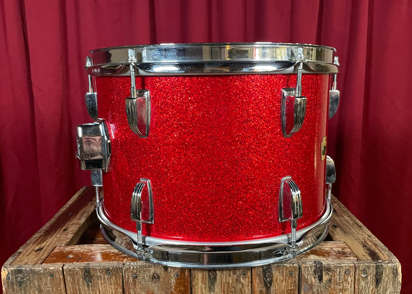 1960s Ludwig 8x12 Downbeat Tom Drum Red Sparkle