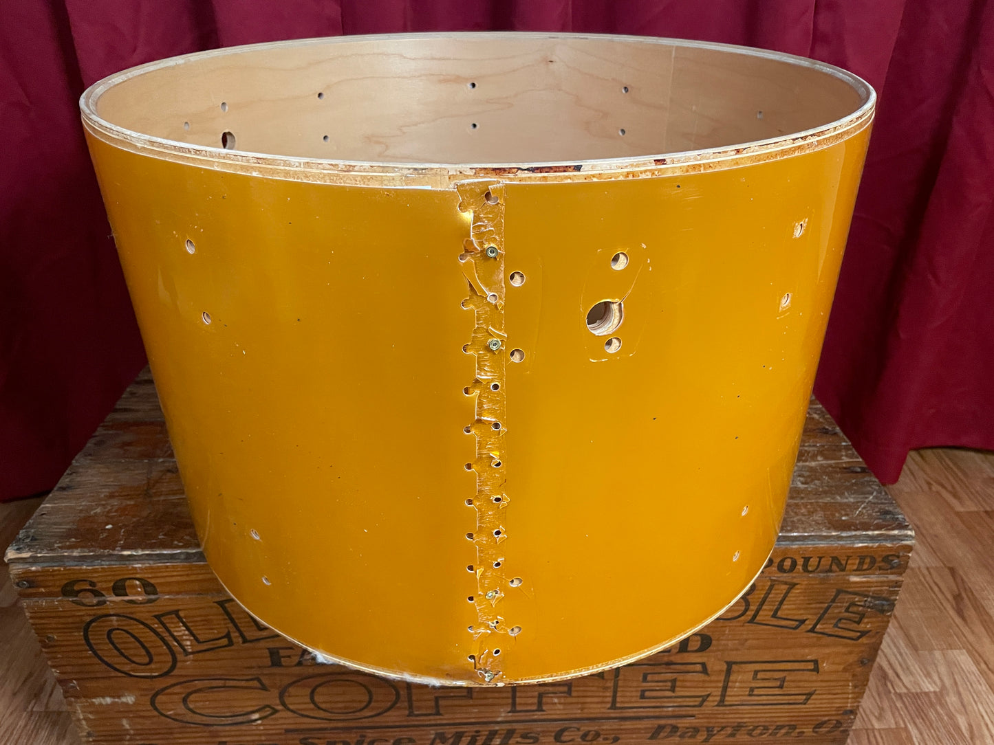 1980s Ludwig 14x22 Bass Drum Shell Gold Silk 6-Ply