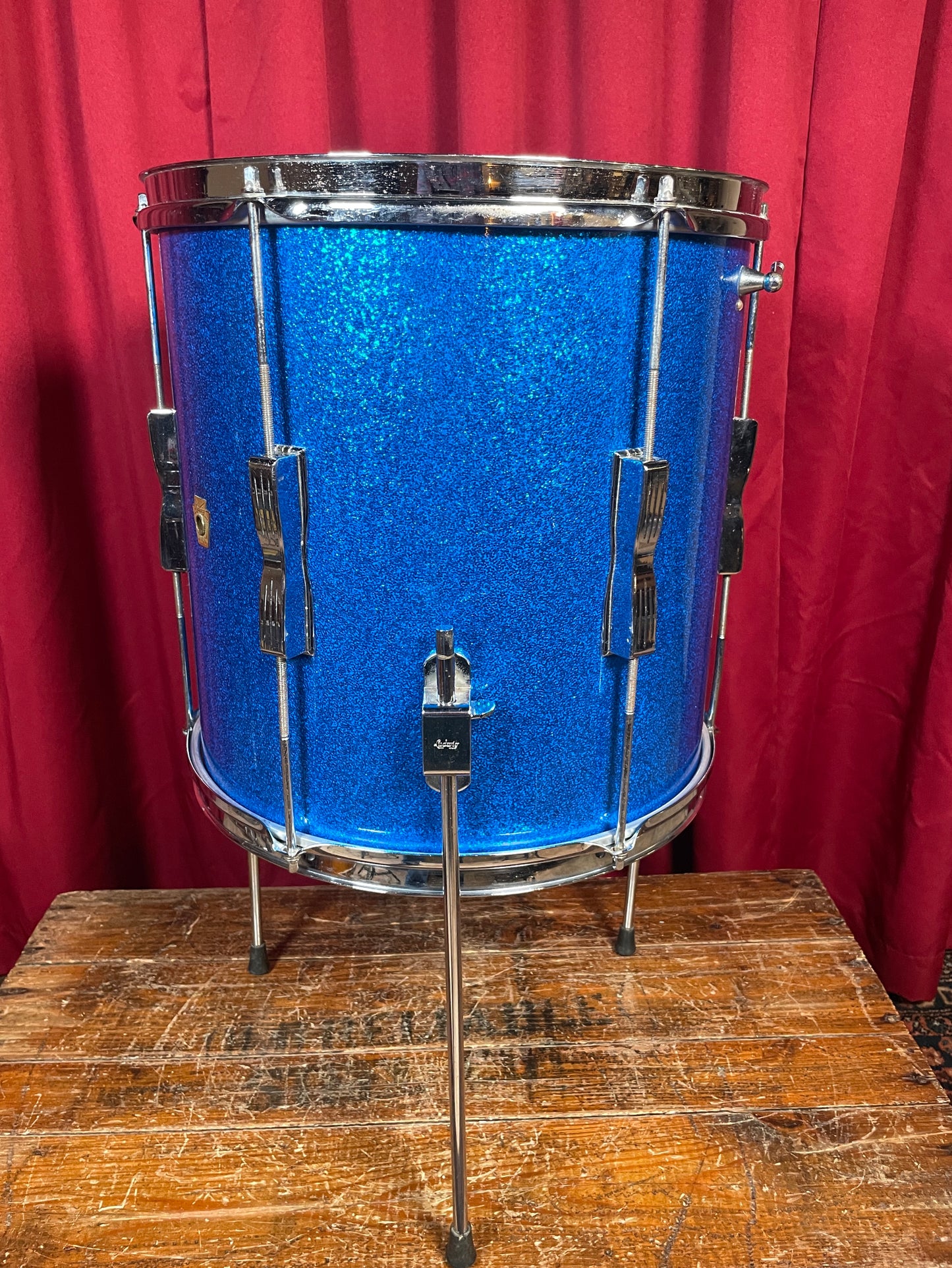 1963 Ludwig 14x14 Club Date Floor Tom Drum Blue Sparkle