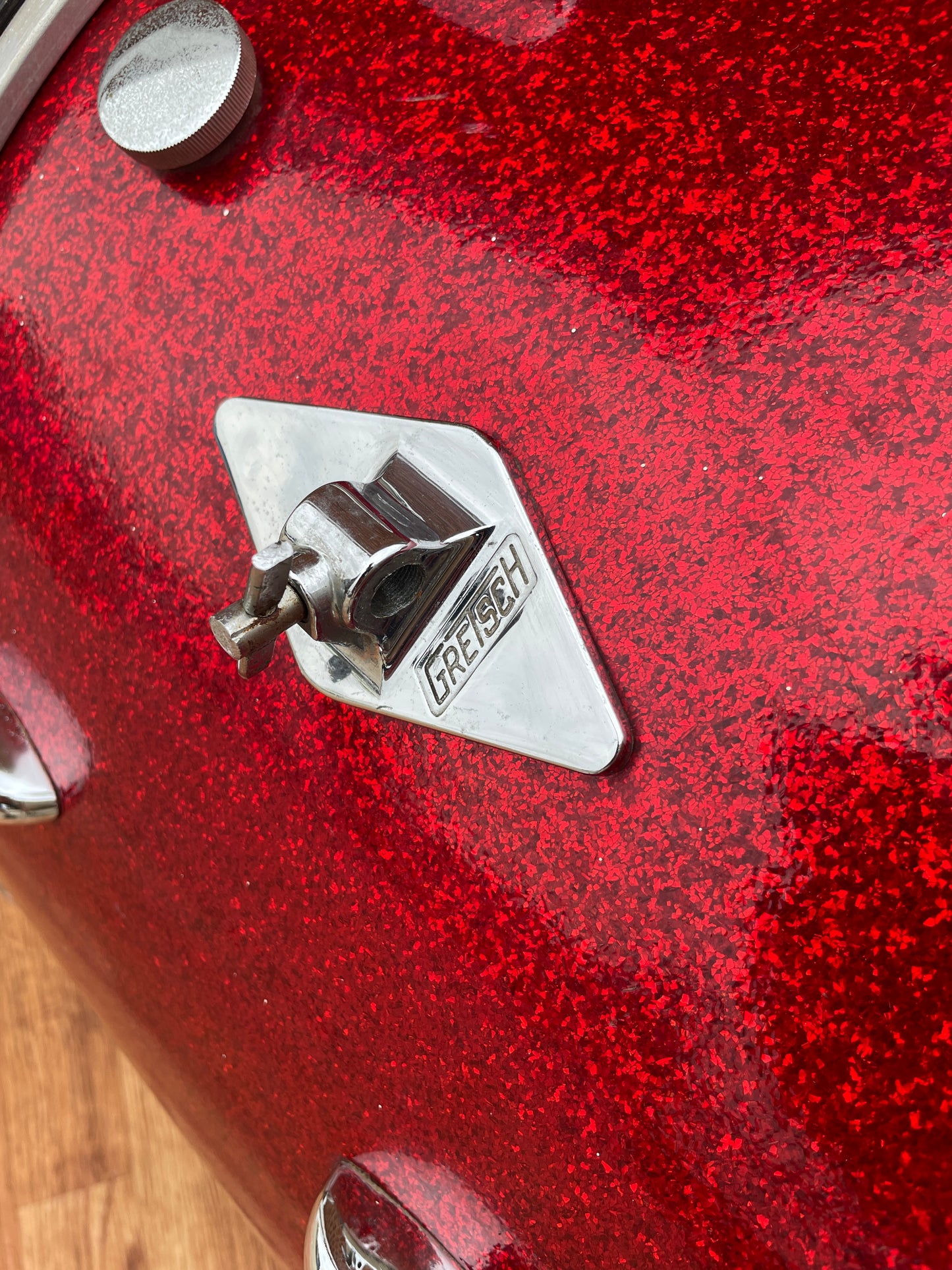 1960s Gretsch 14x22 No. 4247 Bass Drum Red Sparkle Round Badge