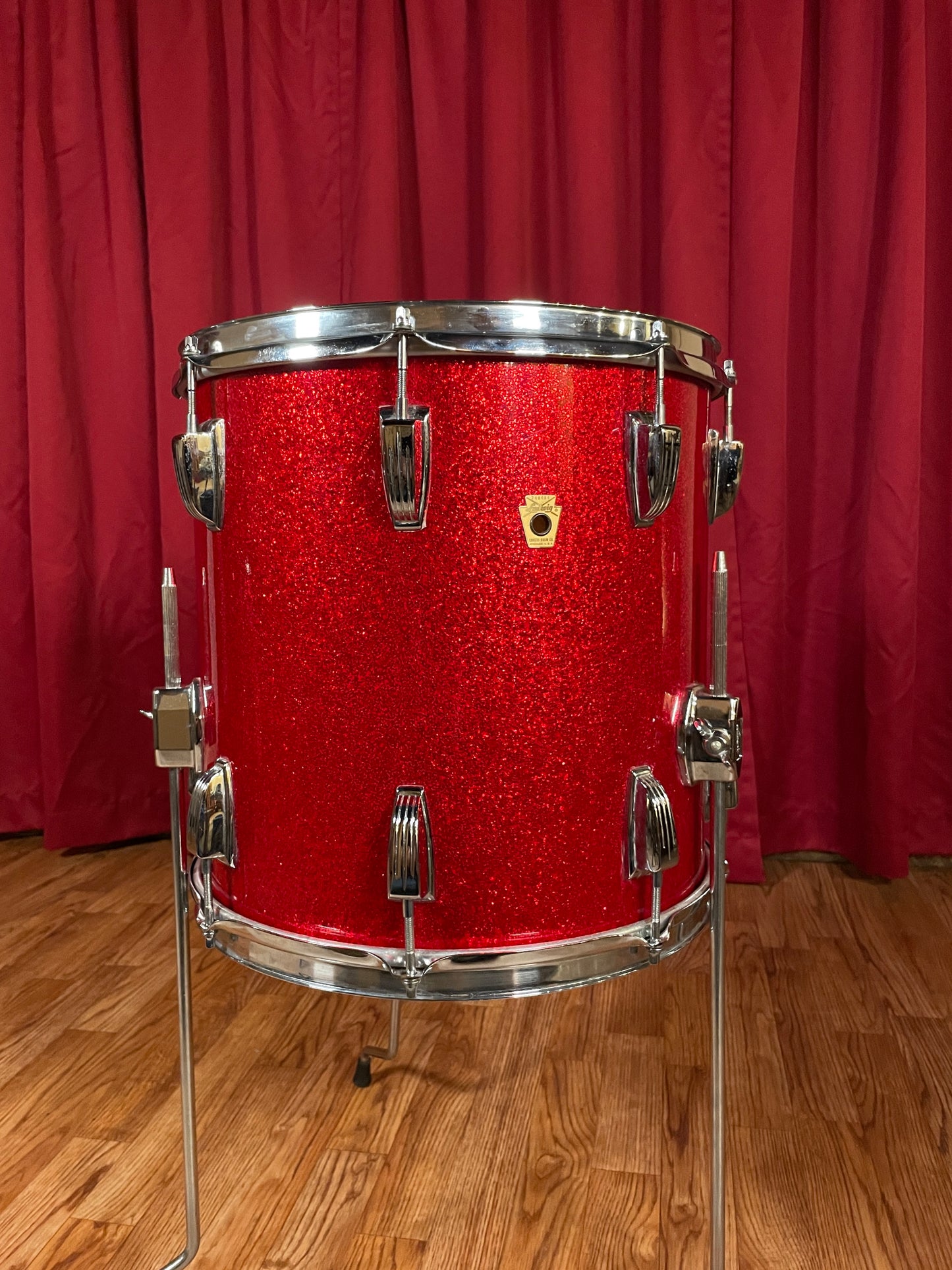 1960s Ludwig 14x14 Downbeat Floor Tom Drum Red Sparkle