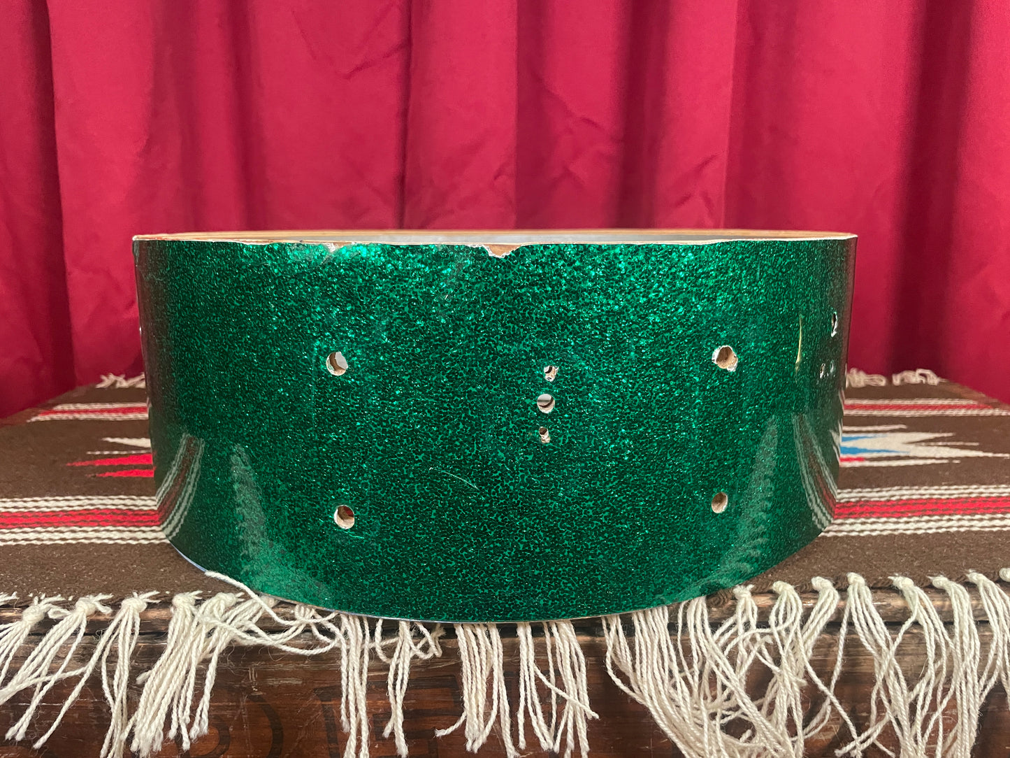1960s Gretsch 5.5x14 Round Badge Snare Drum Shell Green Sparkle Rewrap