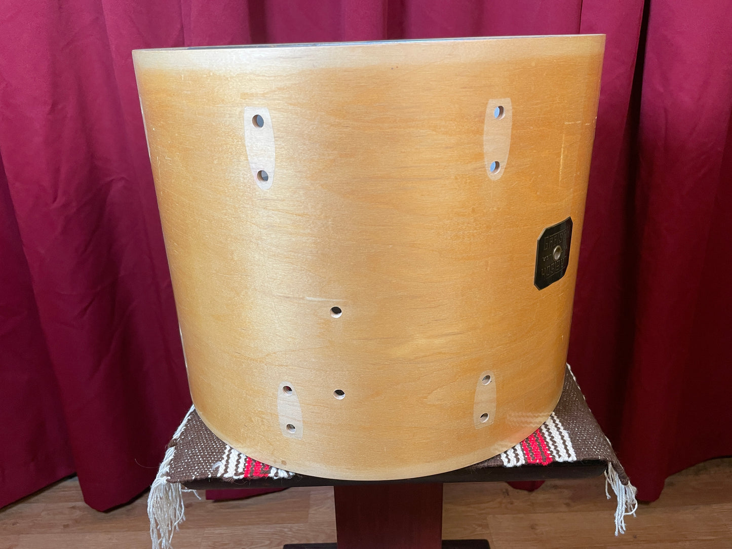Vintage Gretsch 12x15 Floor Tom Drum Shell Natural Stop Sign Badge Era