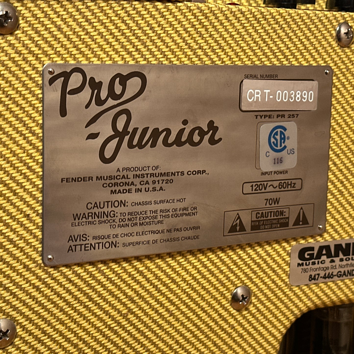 Fender Pro Junior 15w 1x10 Guitar Combo Amplifier Tweed PR 257