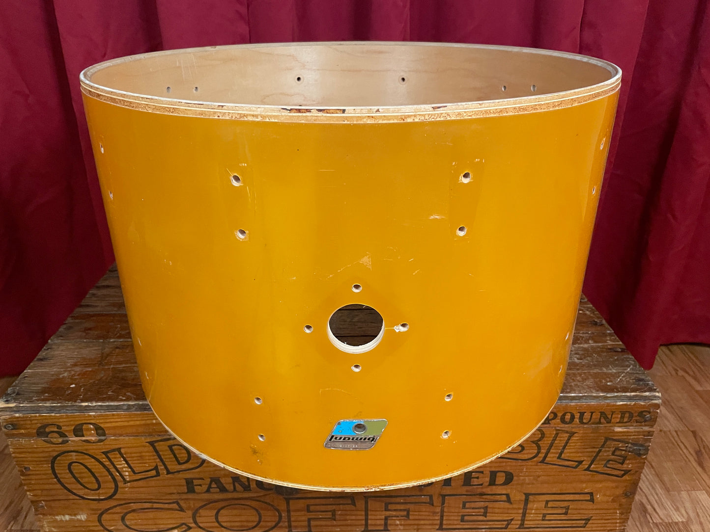 1980s Ludwig 14x22 Bass Drum Shell Gold Silk 6-Ply