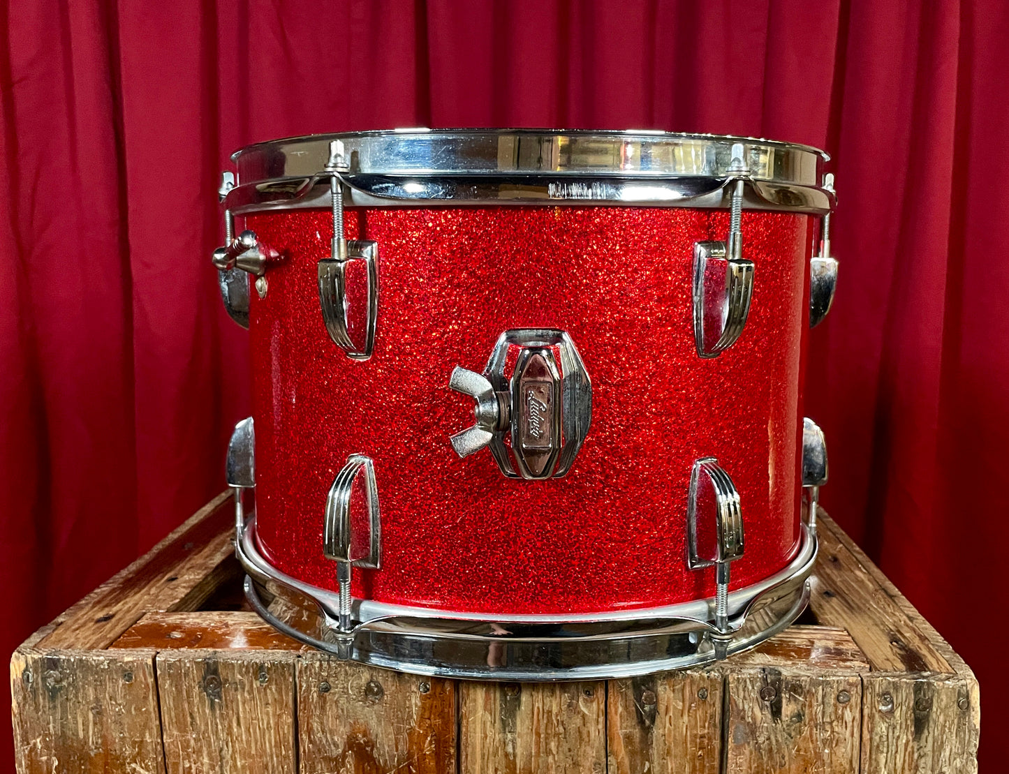 1960s Ludwig 8x12 Downbeat Tom Drum Red Sparkle
