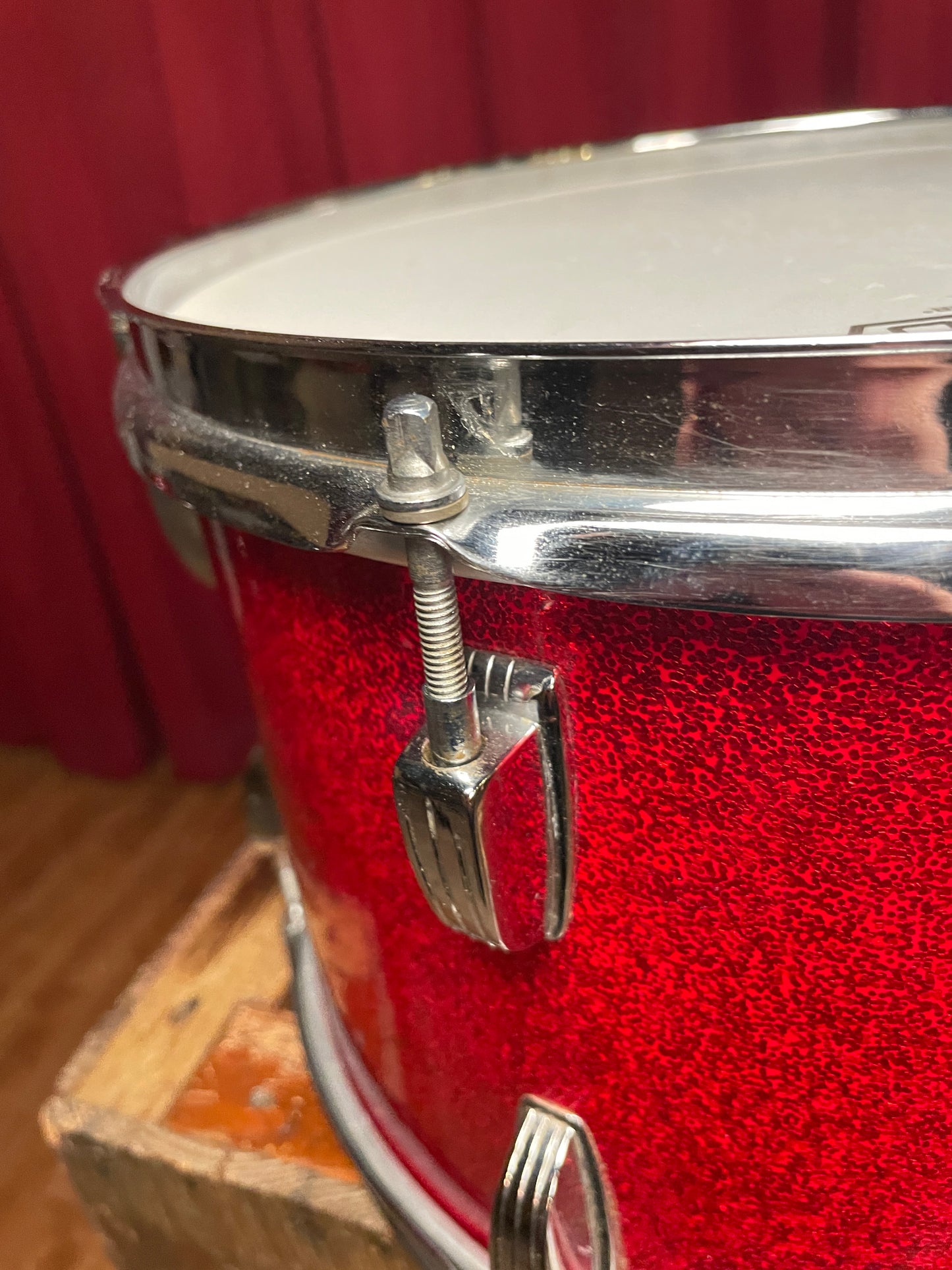 1960s Ludwig 8x12 Downbeat Tom Drum Red Sparkle