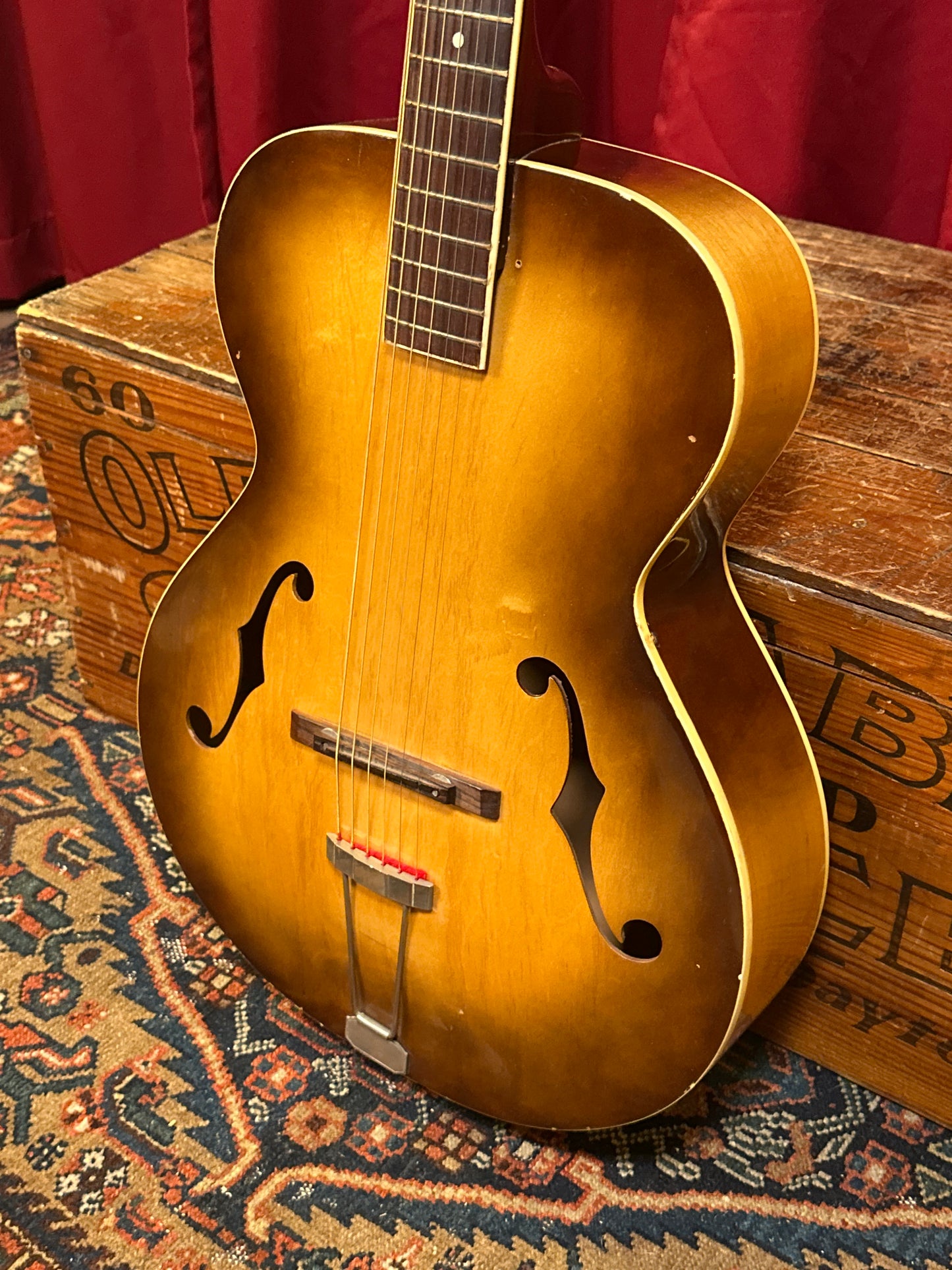 1950s Silvertone 6887 Archtop Acoustic Guitar Natural Burst w/ Gig Bag