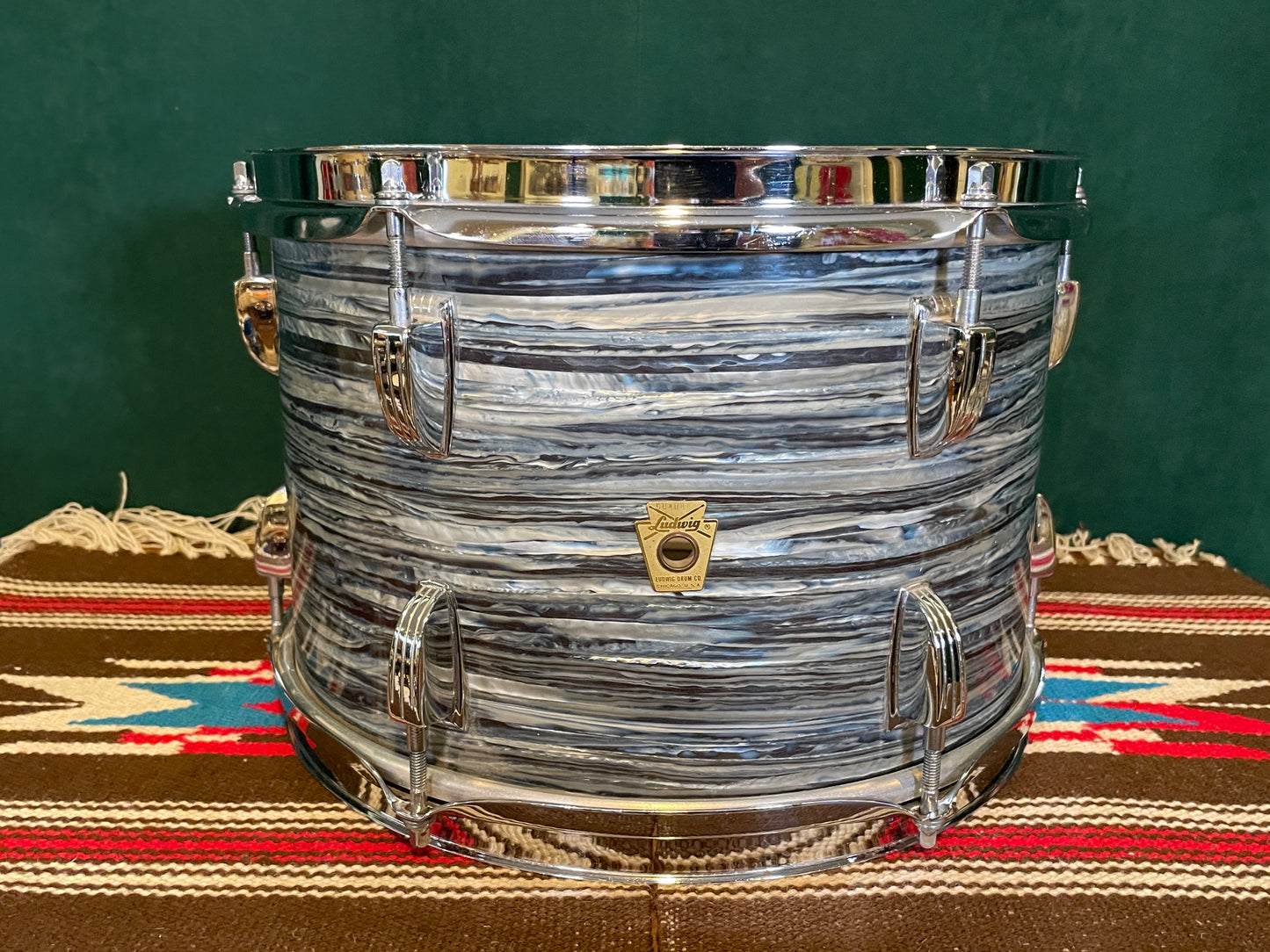 1968 Ludwig 8x12 Tom Drum Oyster Blue Pearl Down Beat