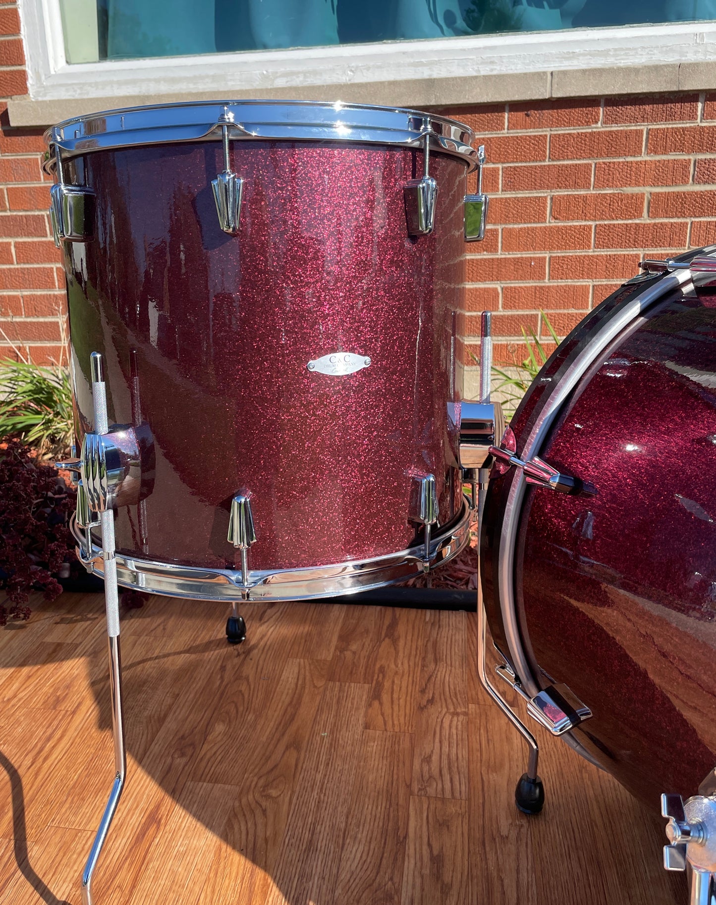 C&C Drum Company Gladstone Big Beat Drum Set Burgundy Sparkle, Floor Tom