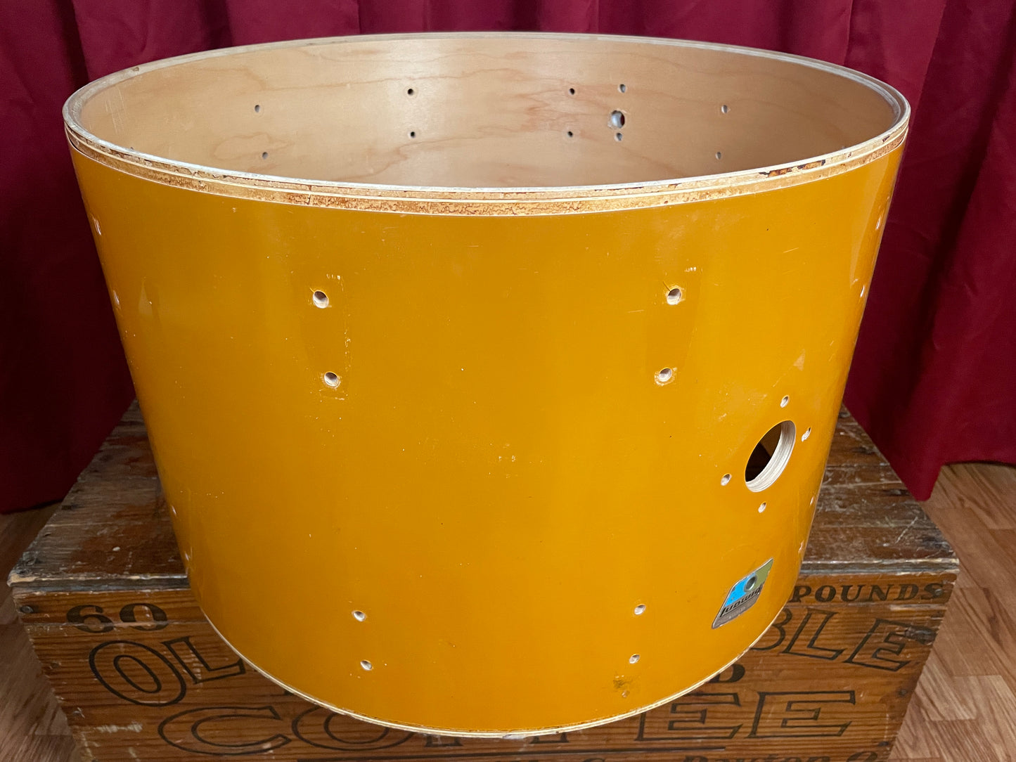 1980s Ludwig 14x22 Bass Drum Shell Gold Silk 6-Ply