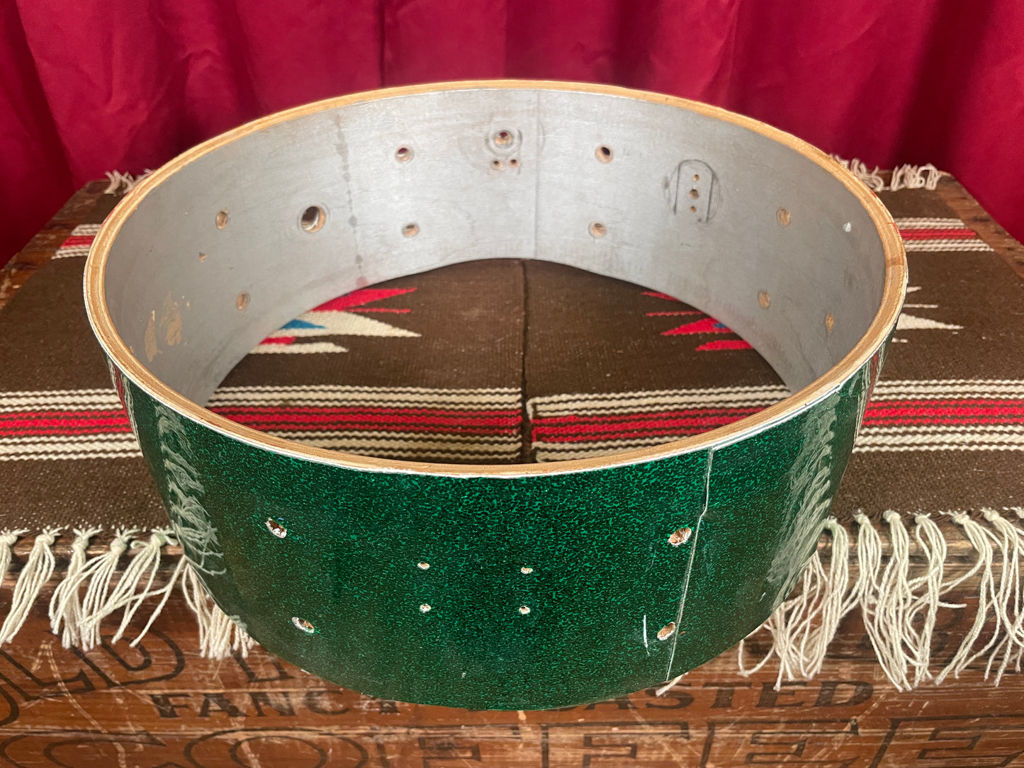 1960s Gretsch 5.5x14 Round Badge Snare Drum Shell Green Sparkle Rewrap