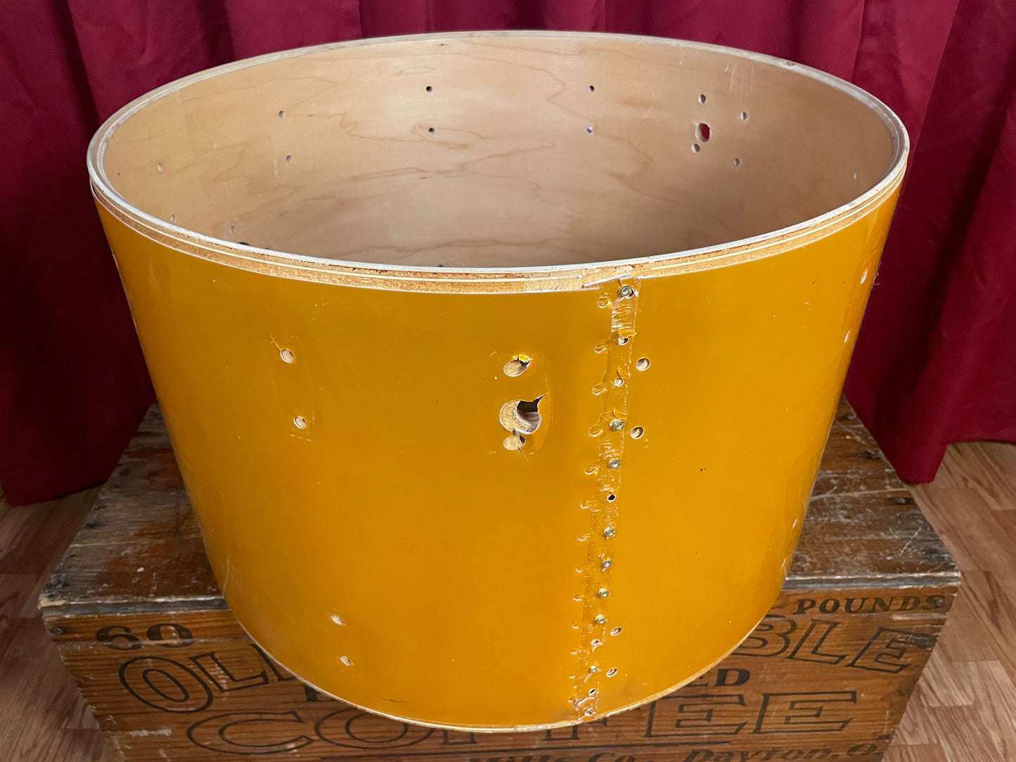 1980s Ludwig 14x22 Bass Drum Shell Gold Silk 6-Ply