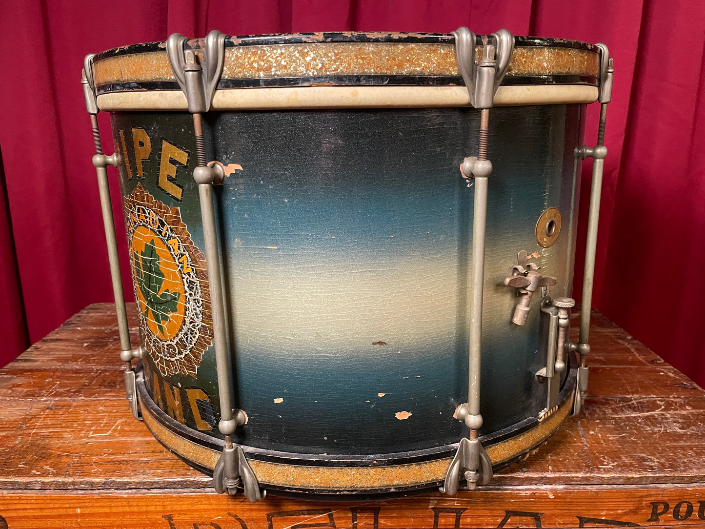 1932 Ludwig 12x17 Marching Snare Drum Blue / Silver Duco for Display or Project 17x12