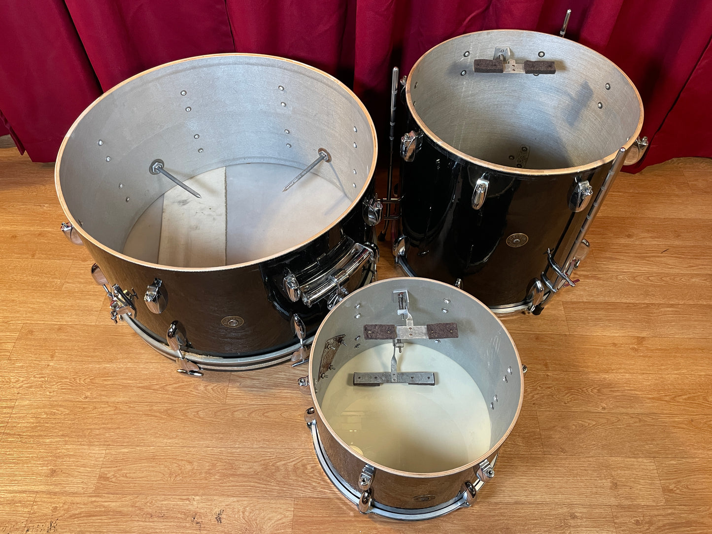 1959/1960 Gretsch Round Badge Black Nitron Transition Drum Set 22/13/16