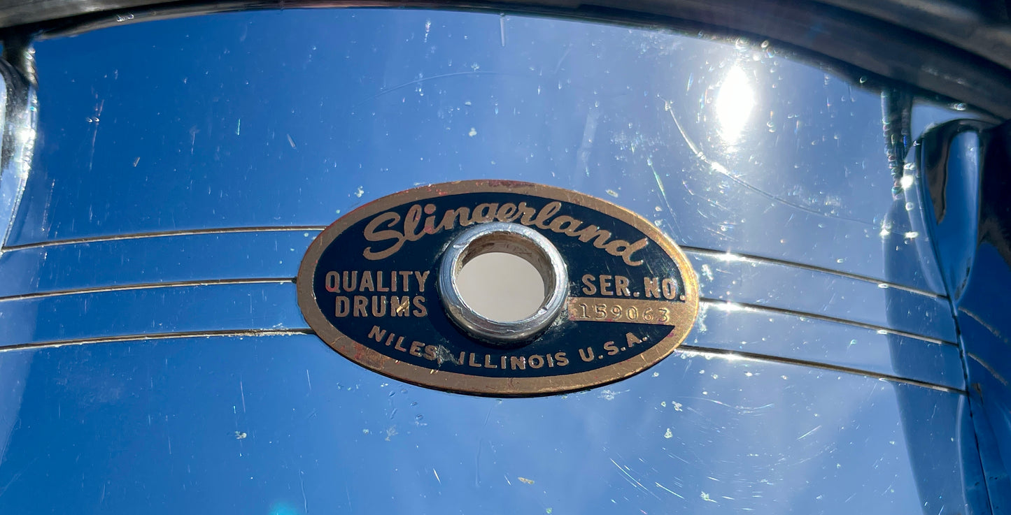 1960s Slingerland 5x14 No. 130 Gene Krupa Sound King 8 Lug Snare Drum Chrome Over Brass