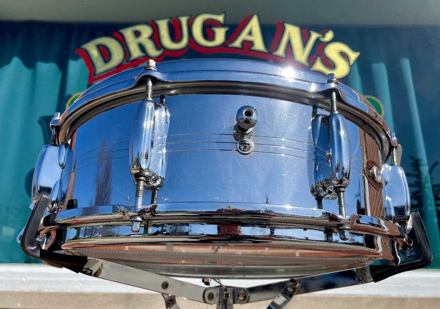 1960s Slingerland 5x14 No. 130 Gene Krupa Sound King 8 Lug Snare Drum Chrome Over Brass