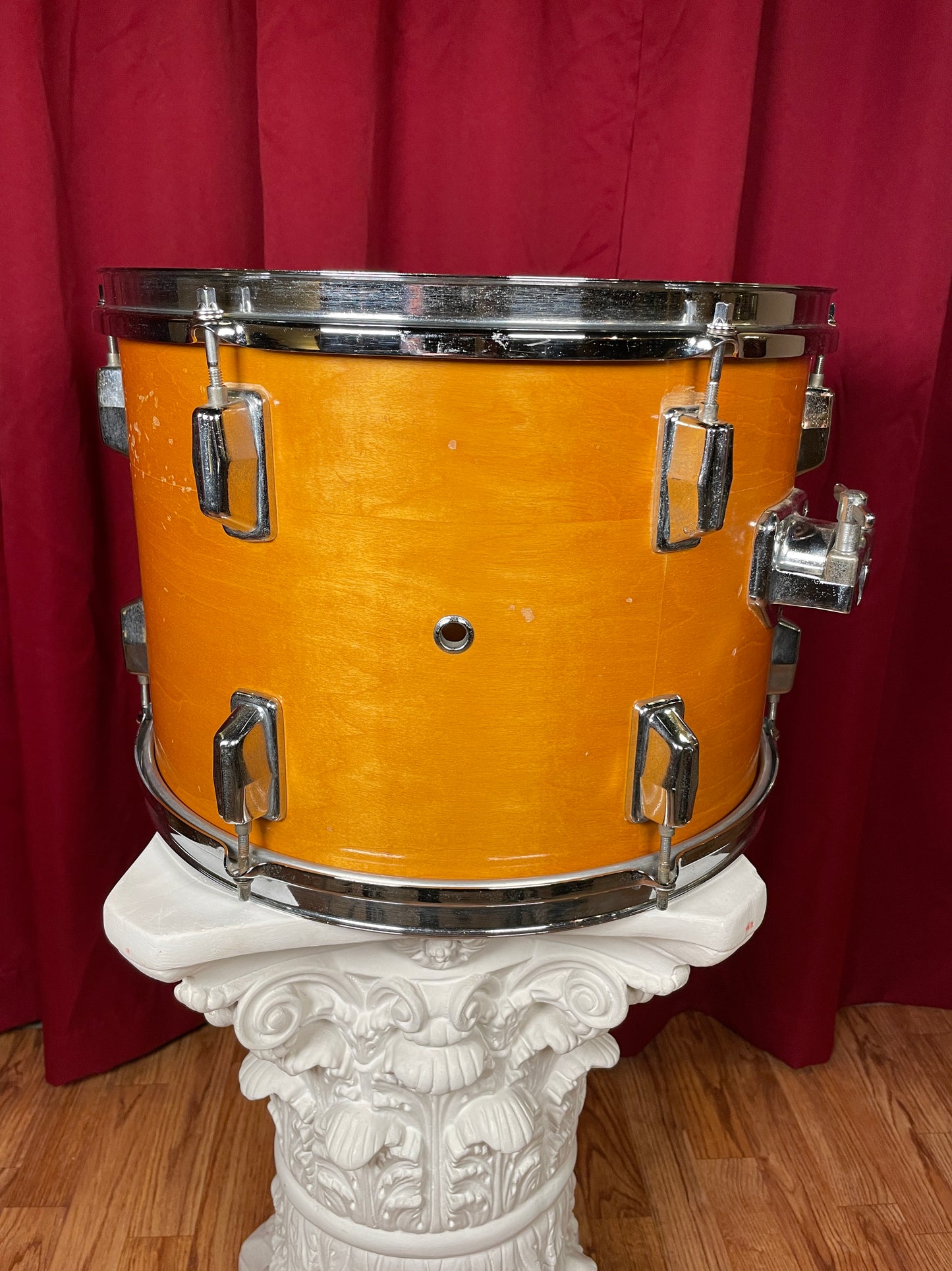 1970s Pearl 10x14 Tom Drum Gold Satin 9-Ply All-Wood Shell 14x10