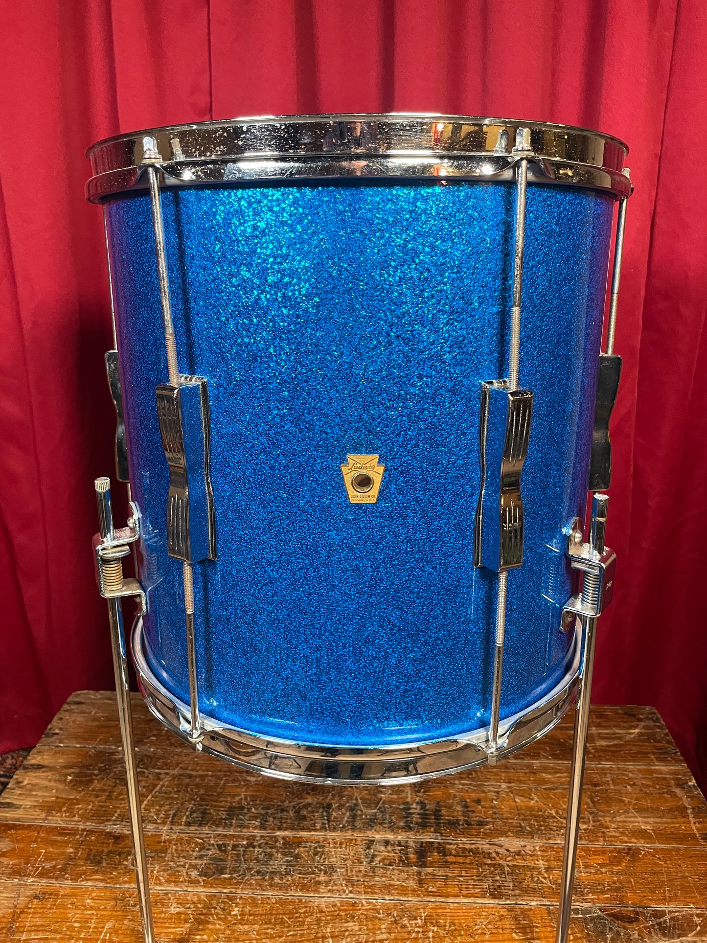 1963 Ludwig 14x14 Club Date Floor Tom Drum Blue Sparkle