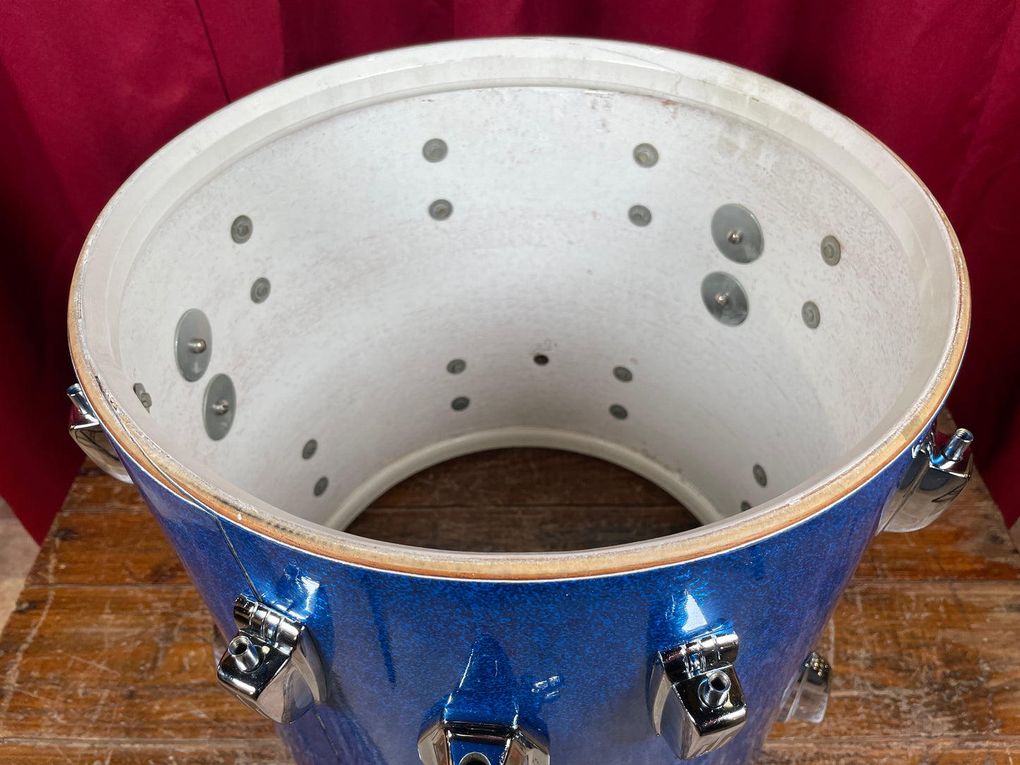 1965 Ludwig 14x14 Super Classic Down Beat Floor Tom Drum Blue Sparkle