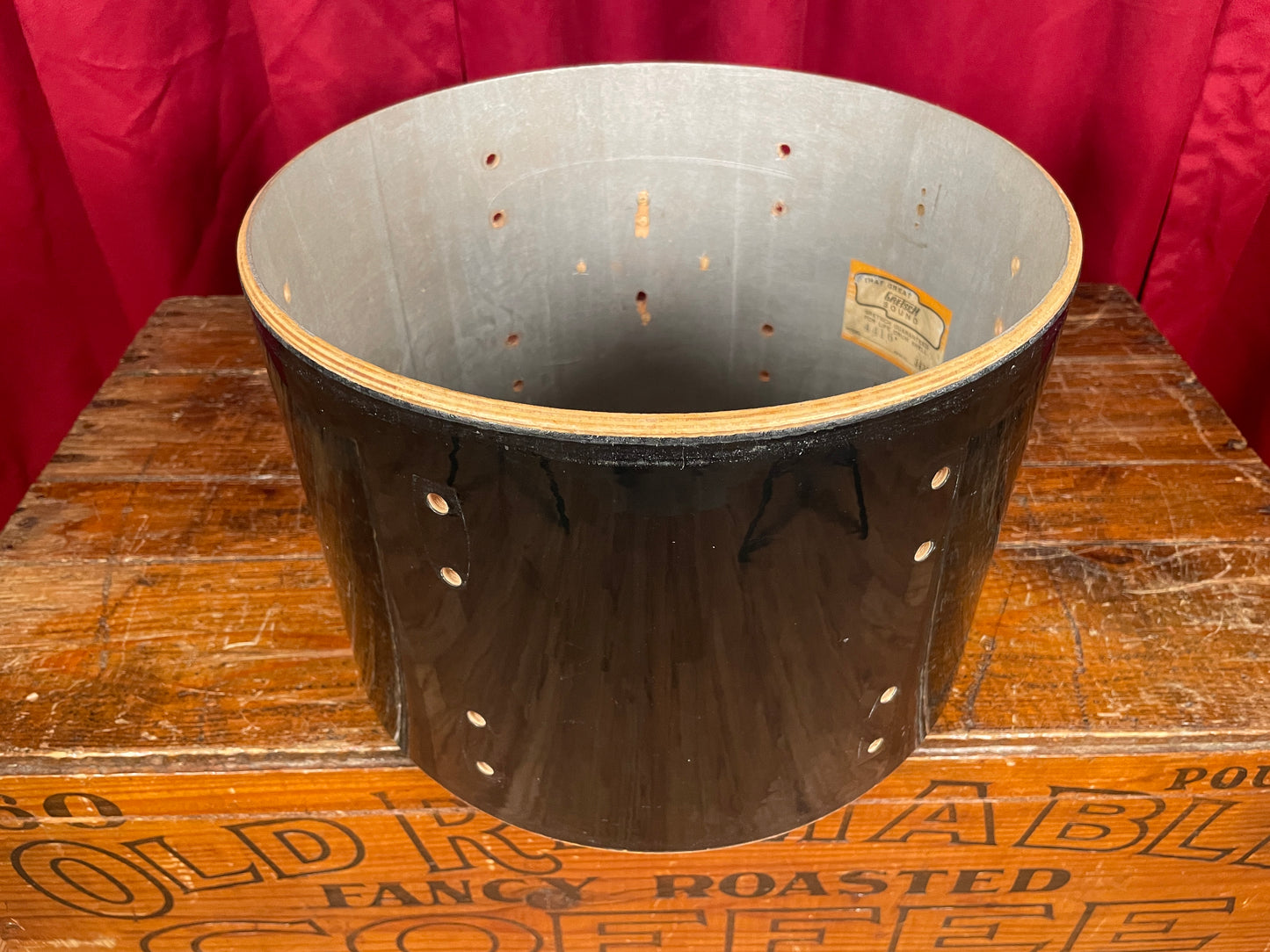 1960s Gretsch Round Badge 9x13 Tom Drum Shell Jet Black Nitron 6-Ply