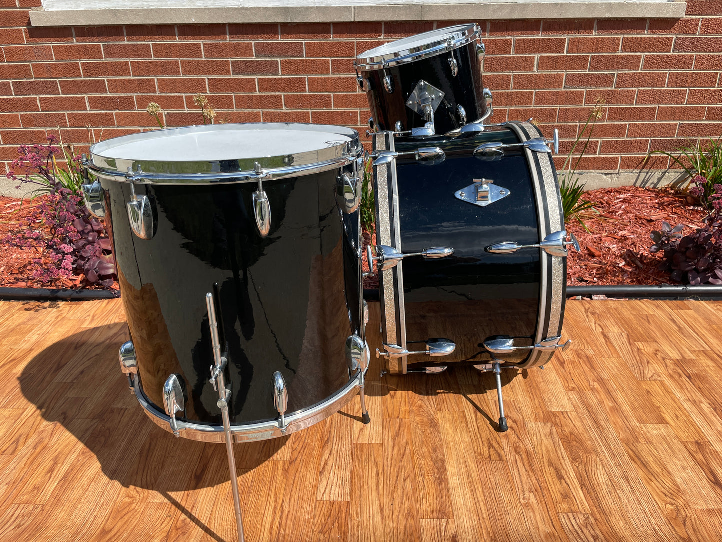 1959/1960 Gretsch Round Badge Black Nitron Transition Drum Set 22/13/16