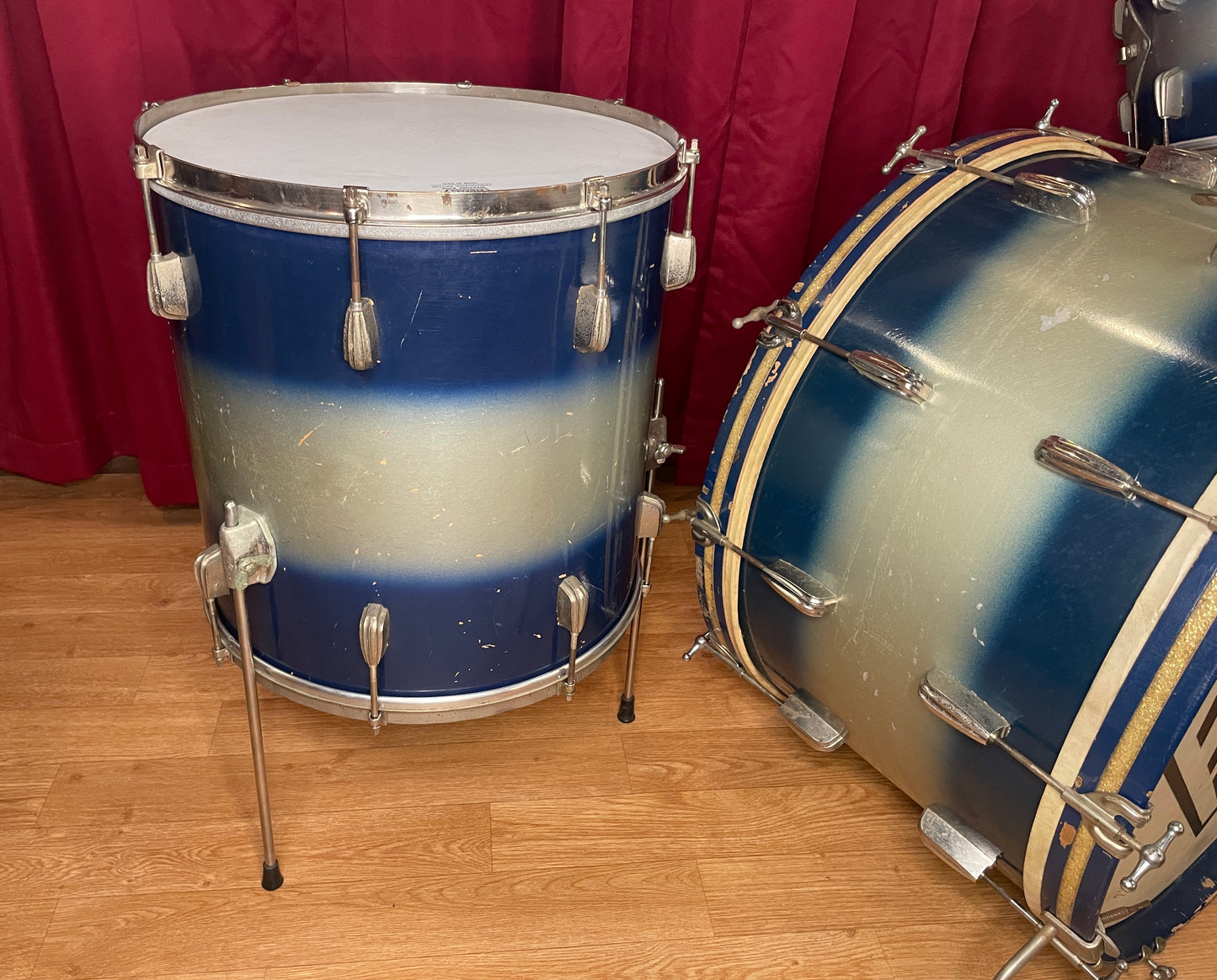 Vintage Slingerland Radio King Drum Set Blue/Silver Duco 24/13/16
