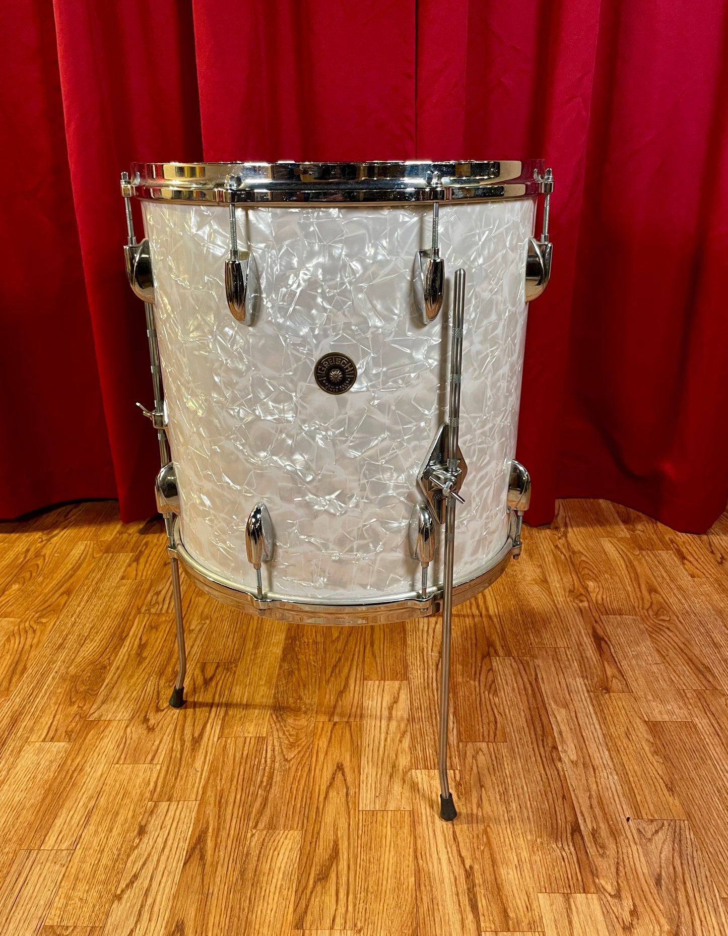 1960s Gretsch No. 4418 16x16 Floor Tom Drum White Marine Pearl Round Badge