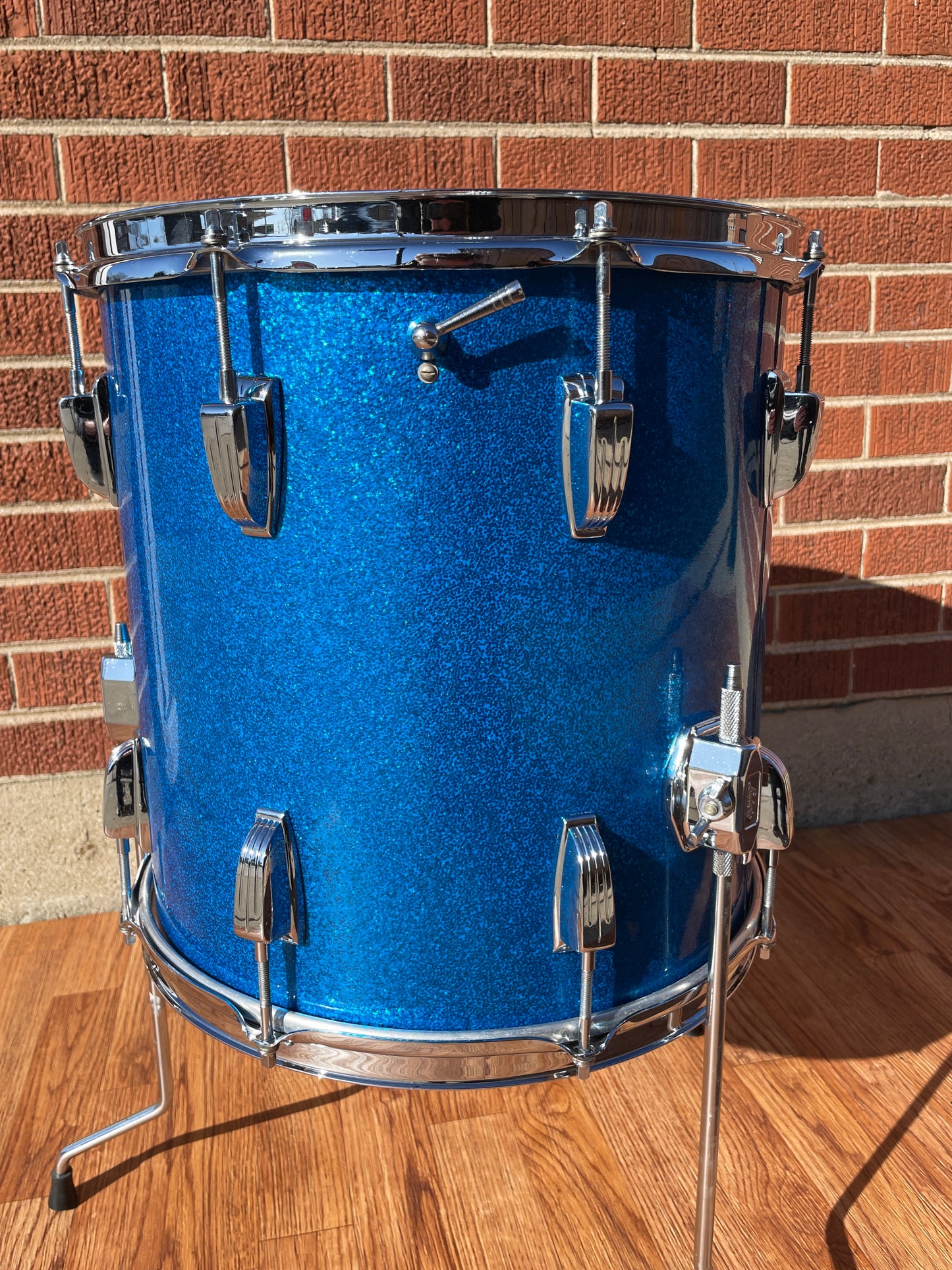 1965 Ludwig 14x14 Super Classic Down Beat Floor Tom Drum Blue Sparkle