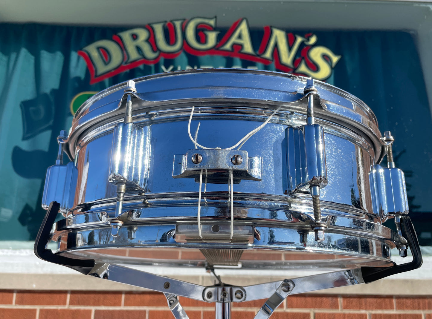 1960s Rogers 5x14 Powertone Chrome Over Brass Snare Drum COB