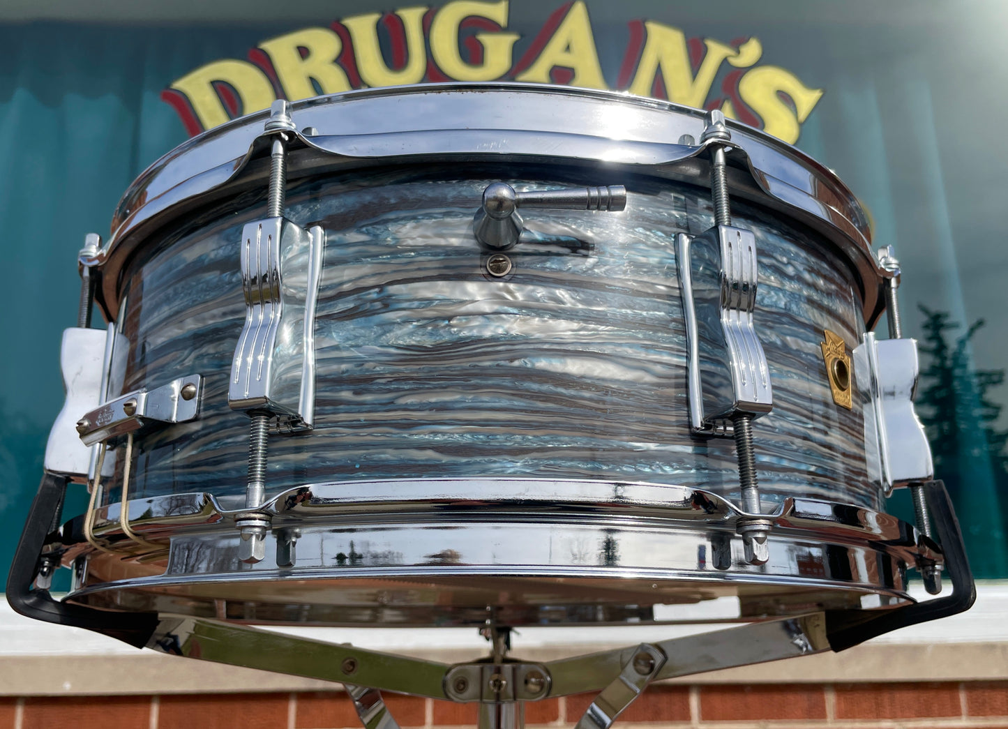 1966 Ludwig No. 908P Jazz Festival 5x14 Snare Drum Oyster Blue Pearl