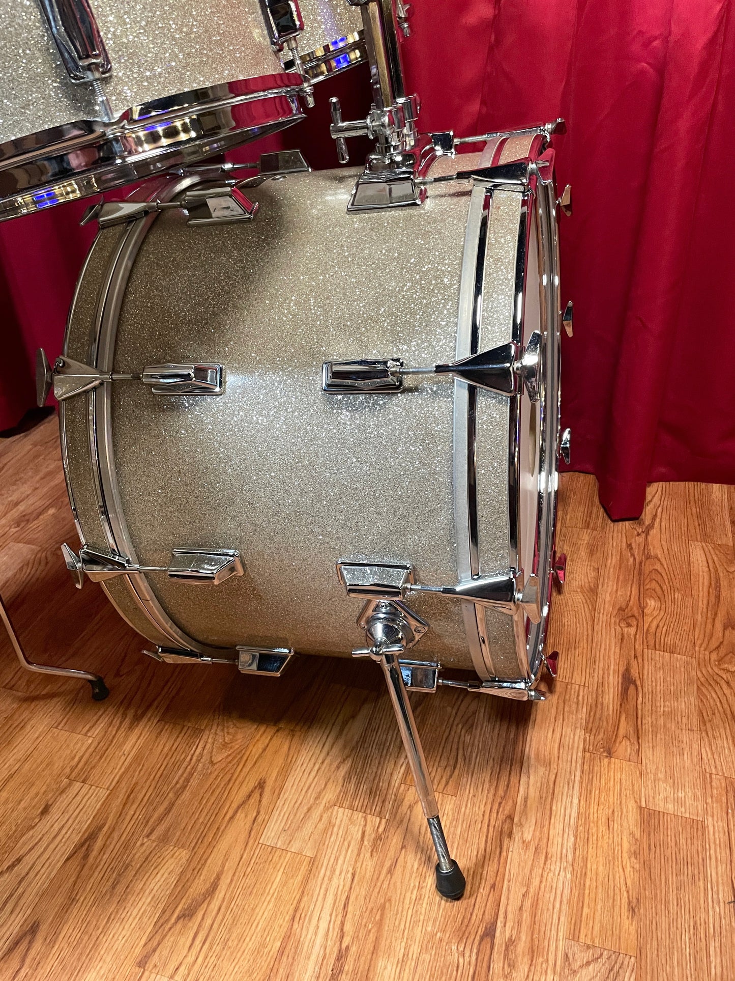 1970s Pearl Wood Fiberglass Drum Set 22/12/13/16 Silver Sparkle *Video Demo*