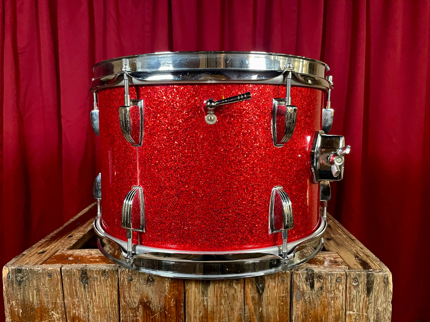 1960s Ludwig 8x12 Downbeat Tom Drum Red Sparkle