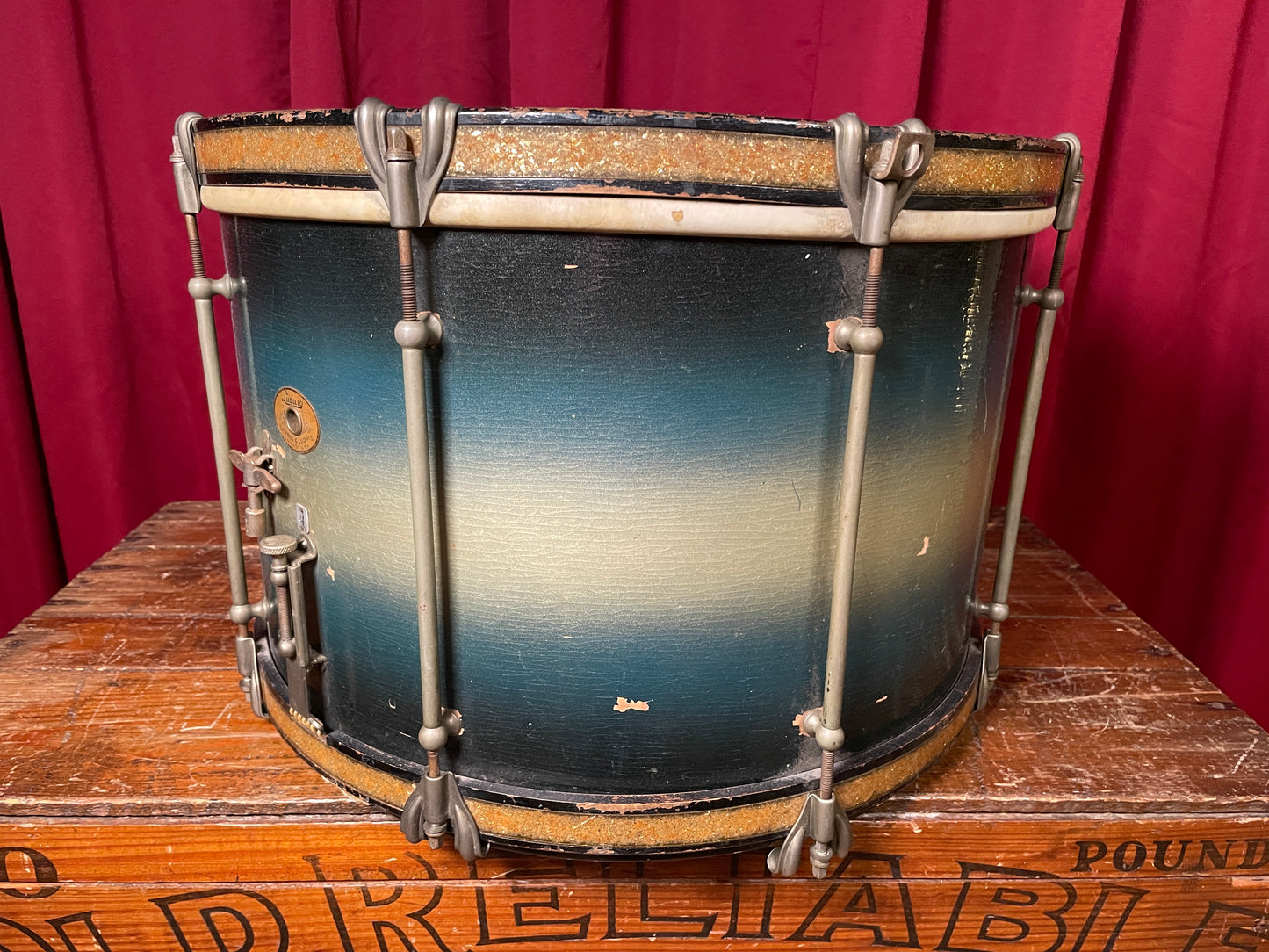 1932 Ludwig 12x17 Marching Snare Drum Blue / Silver Duco for Display or Project 17x12