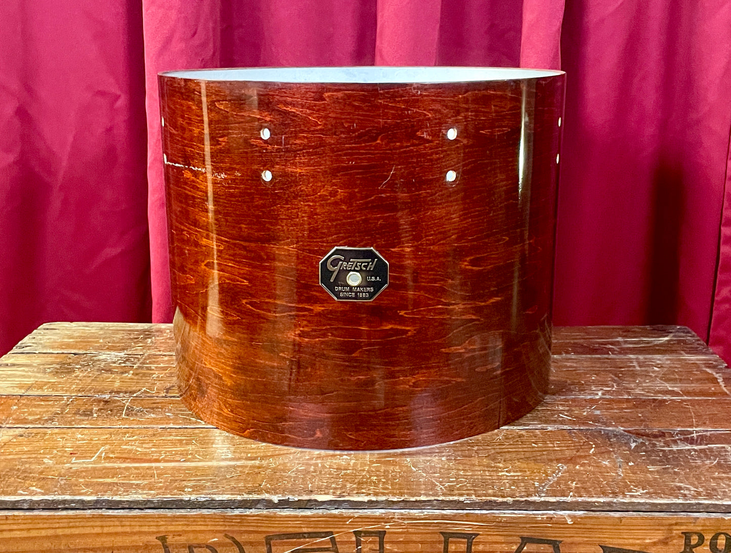 1980s Vintage Gretsch 12x15 Concert Tom Drum Jasper Shell Satin Walnut Stop Sign Badge