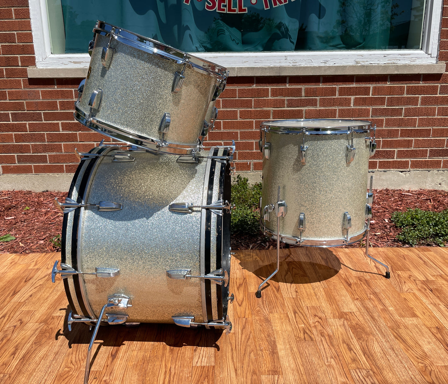 1960s Ludwig Hollywood Drum Set Silver Sparkle Pre-Serial COB