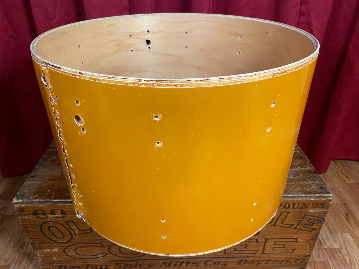 1980s Ludwig 14x22 Bass Drum Shell Gold Silk 6-Ply