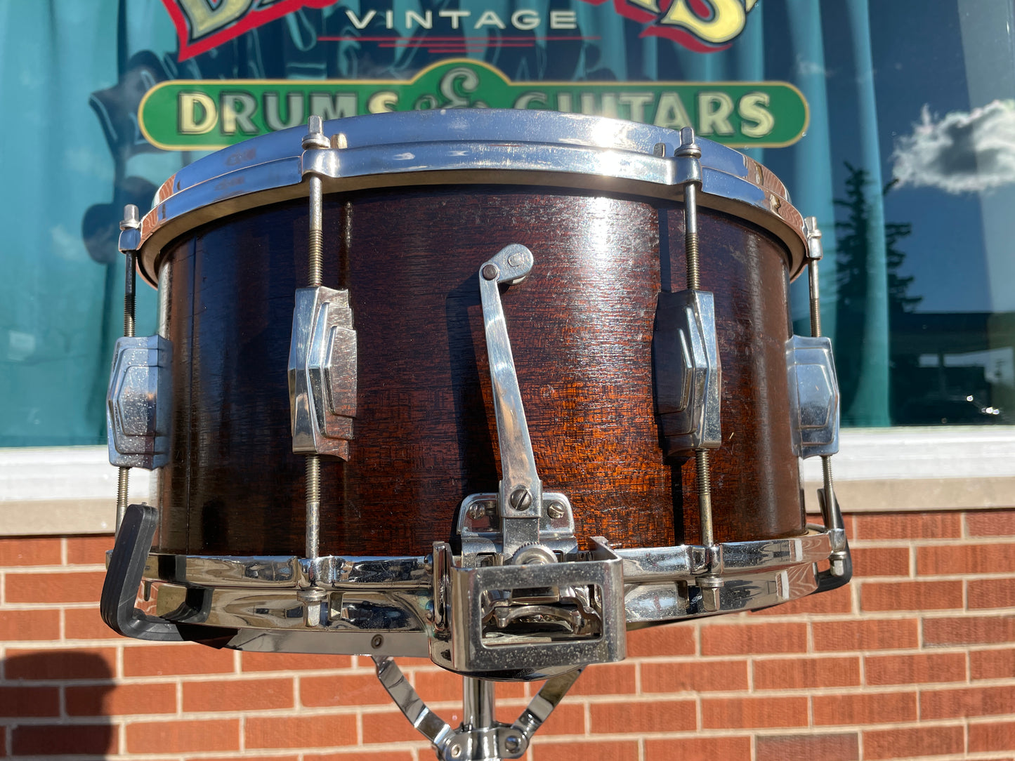 1939 Ludwig & Ludwig 7x14 No. 50 Super Ludwig Snare Drum Mahogany White Enamel Badge Super Swing