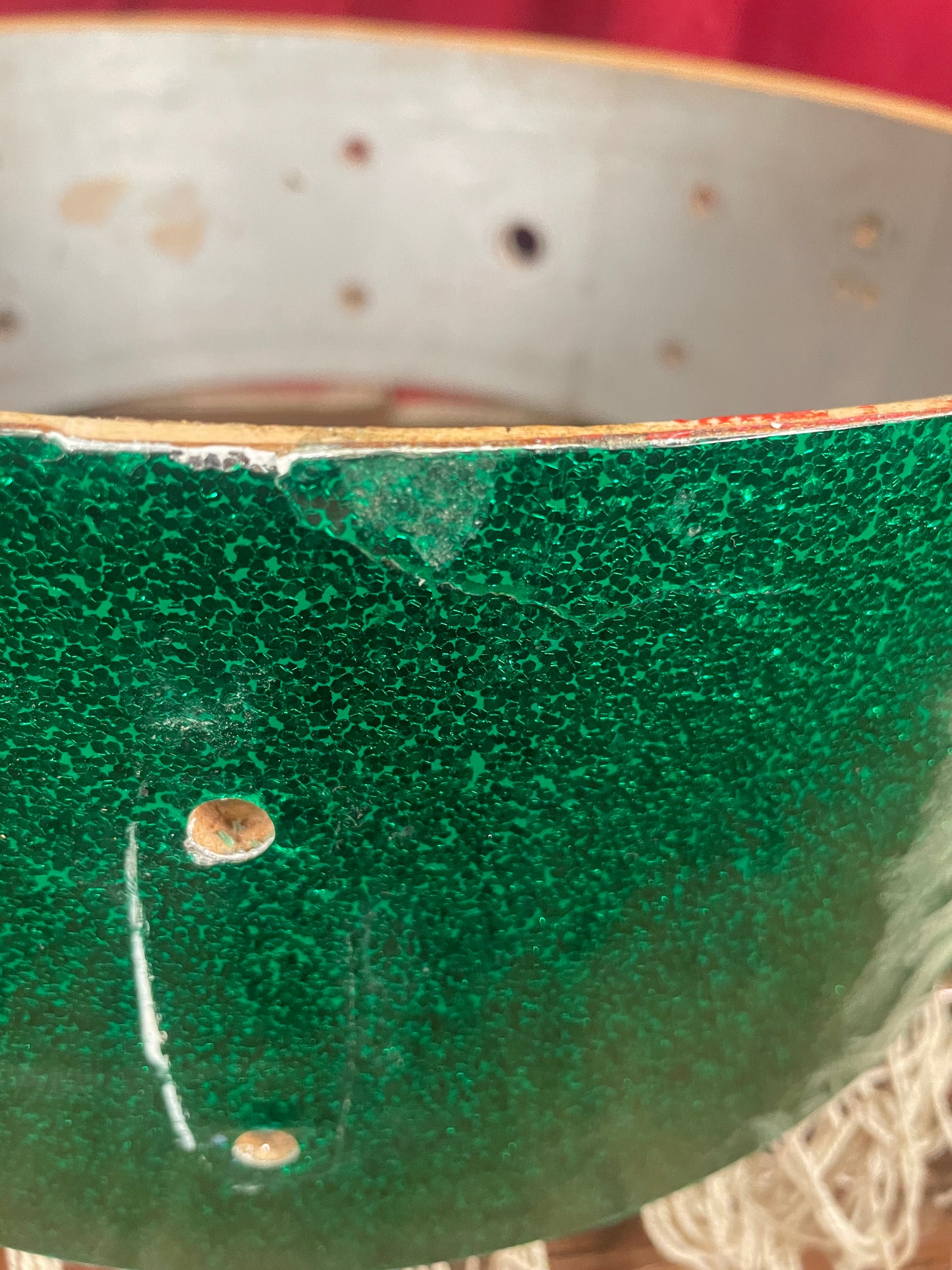 1960s Gretsch 5.5x14 Round Badge Snare Drum Shell Green Sparkle Rewrap