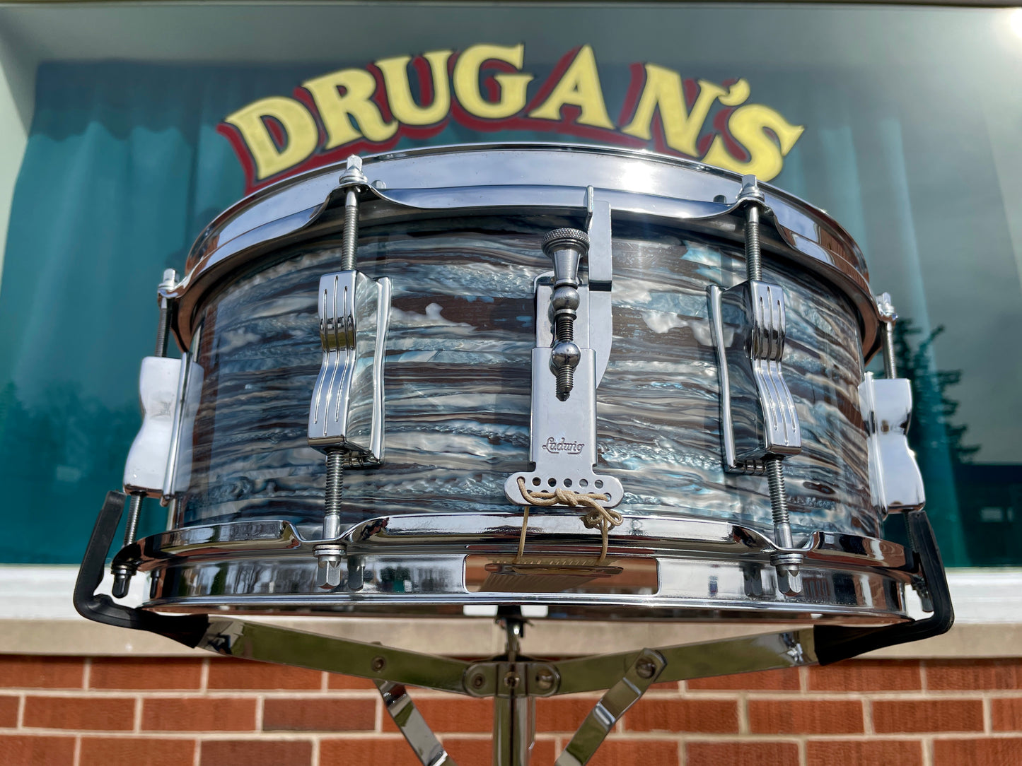 1966 Ludwig No. 908P Jazz Festival 5x14 Snare Drum Oyster Blue Pearl