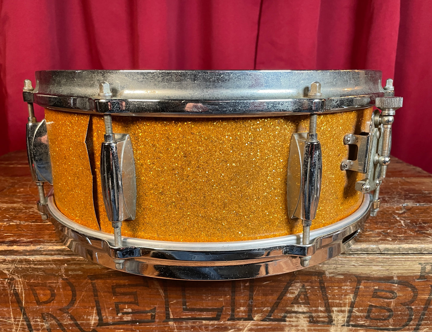 1960s Gretsch No. 4157 5.5x14 Snare Drum Gold Sparkle Round Badge