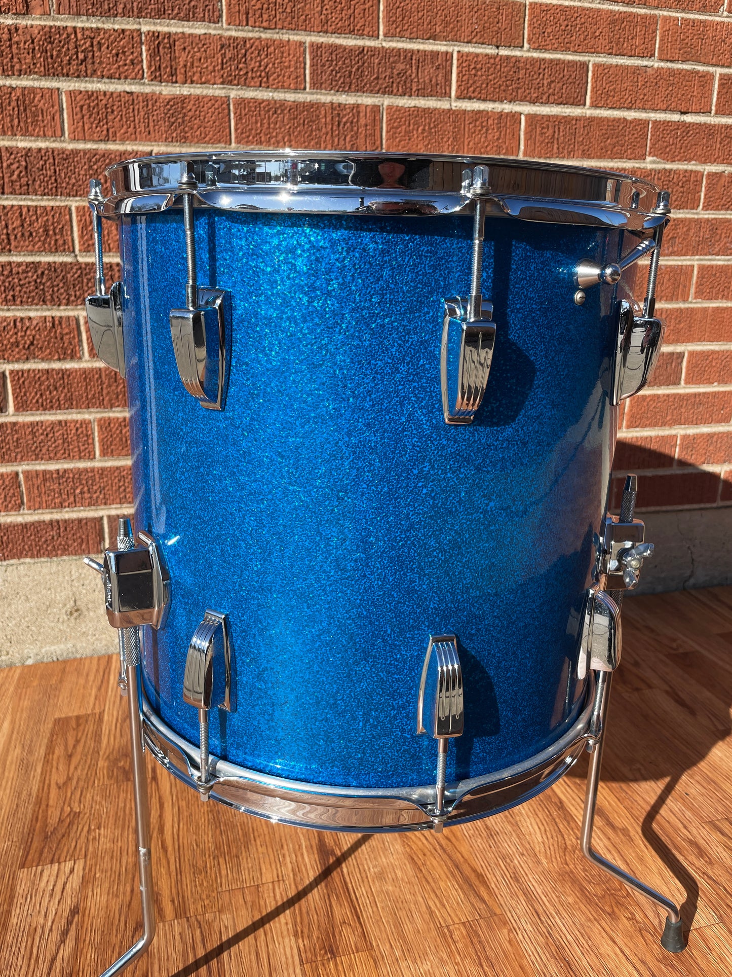 1965 Ludwig 14x14 Super Classic Down Beat Floor Tom Drum Blue Sparkle