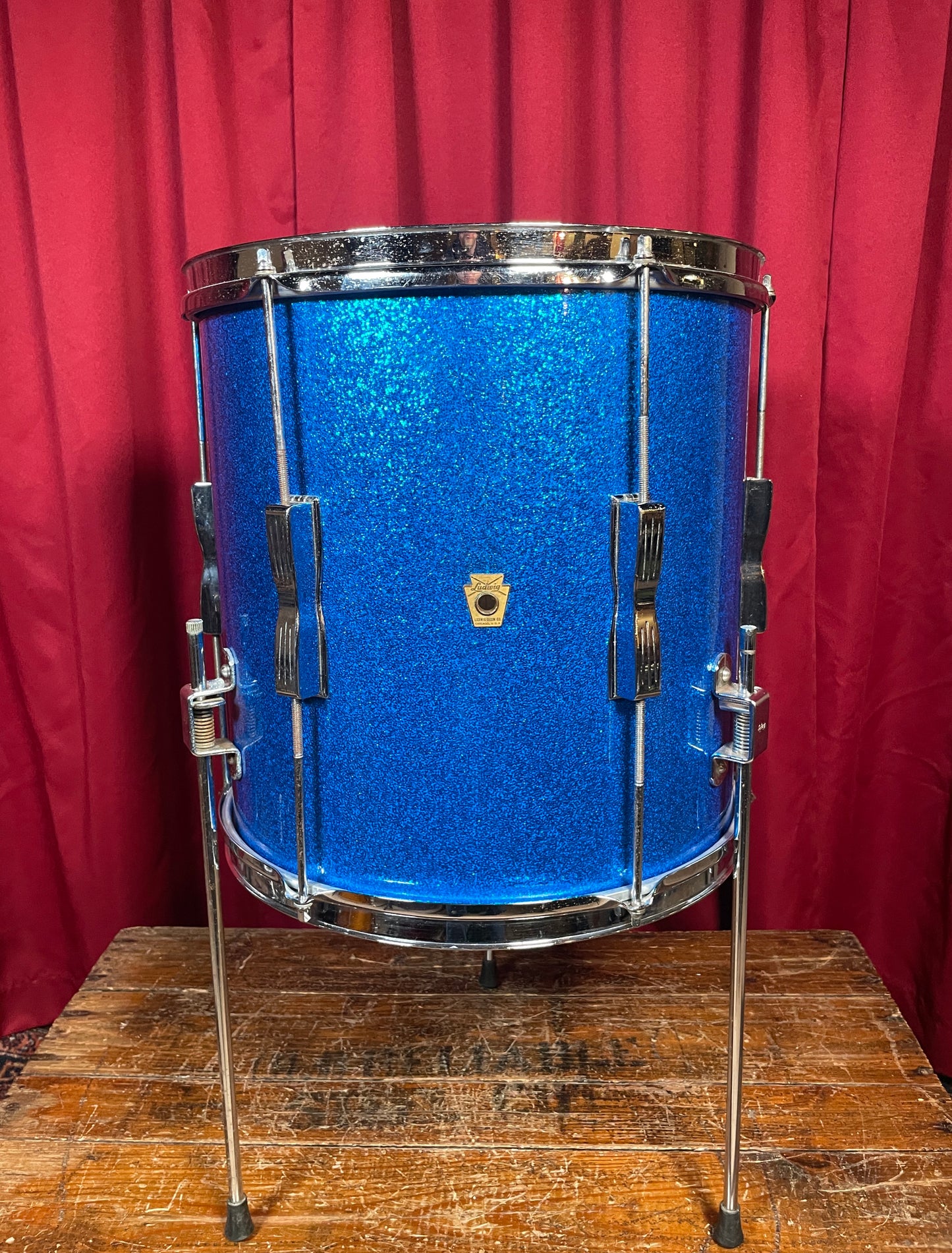 1963 Ludwig 14x14 Club Date Floor Tom Drum Blue Sparkle