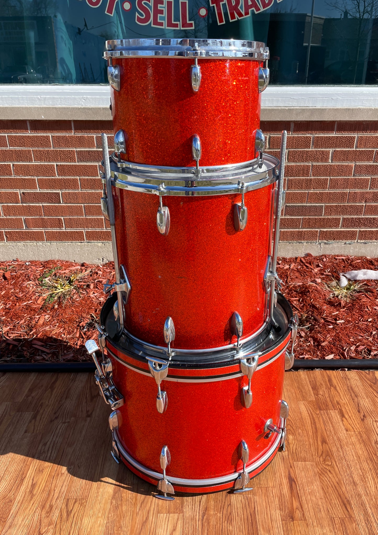Vintage Gretsch Name Band Round Badge/Stop Sign Drum Set Tangerine Sparkle 20/13/16