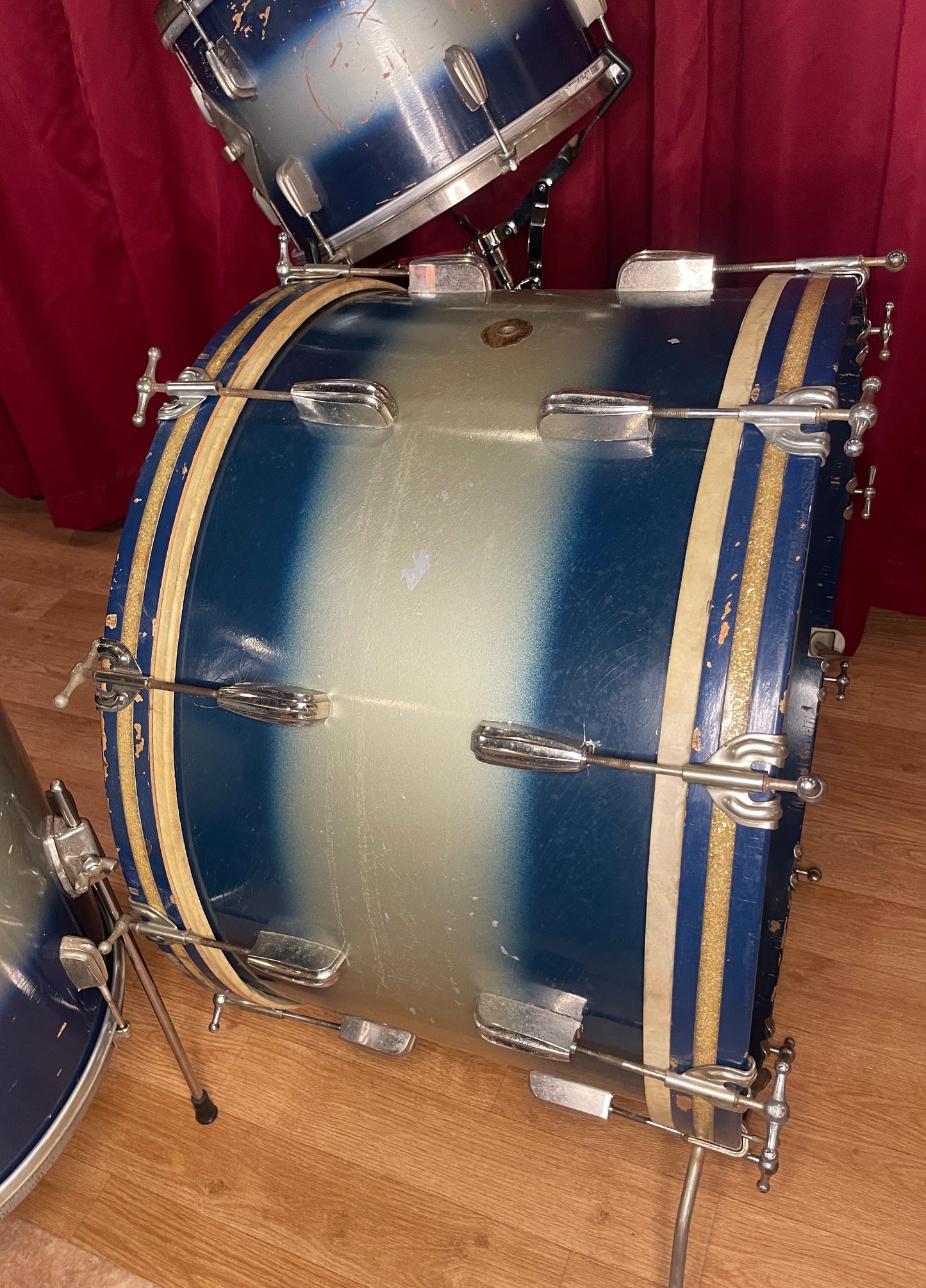 Vintage Slingerland Radio King Drum Set Blue/Silver Duco 24/13/16