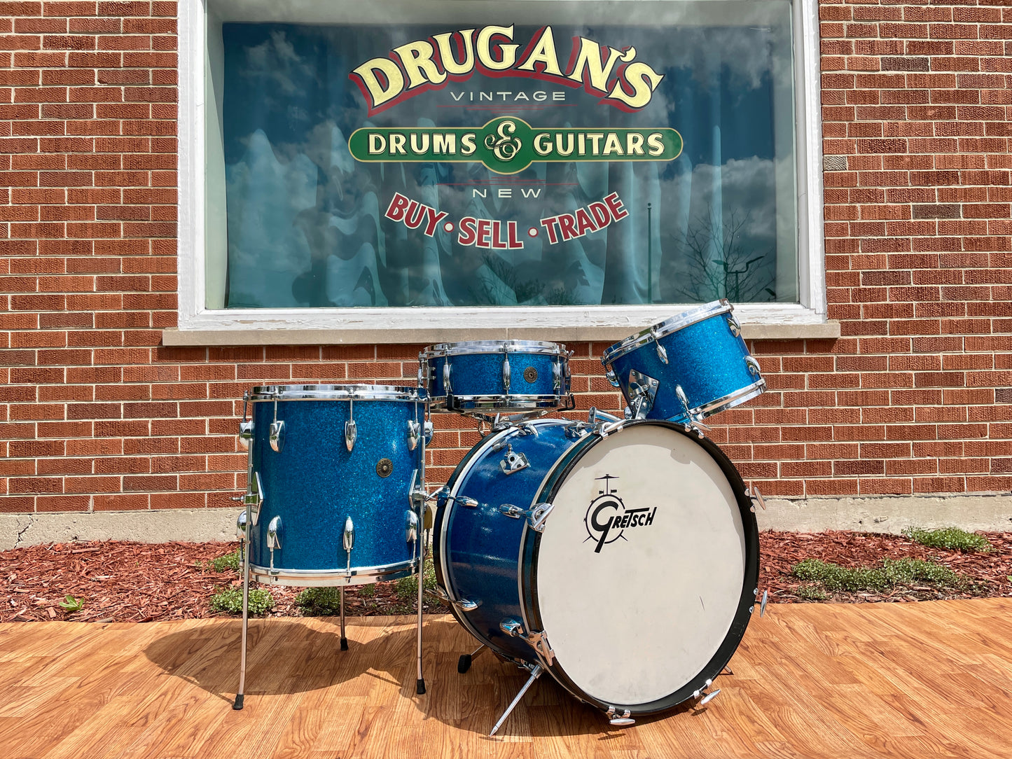1960s Gretsch Progressive Jazz Drum Set Blue Sparkle 20/12/14/5.5x14